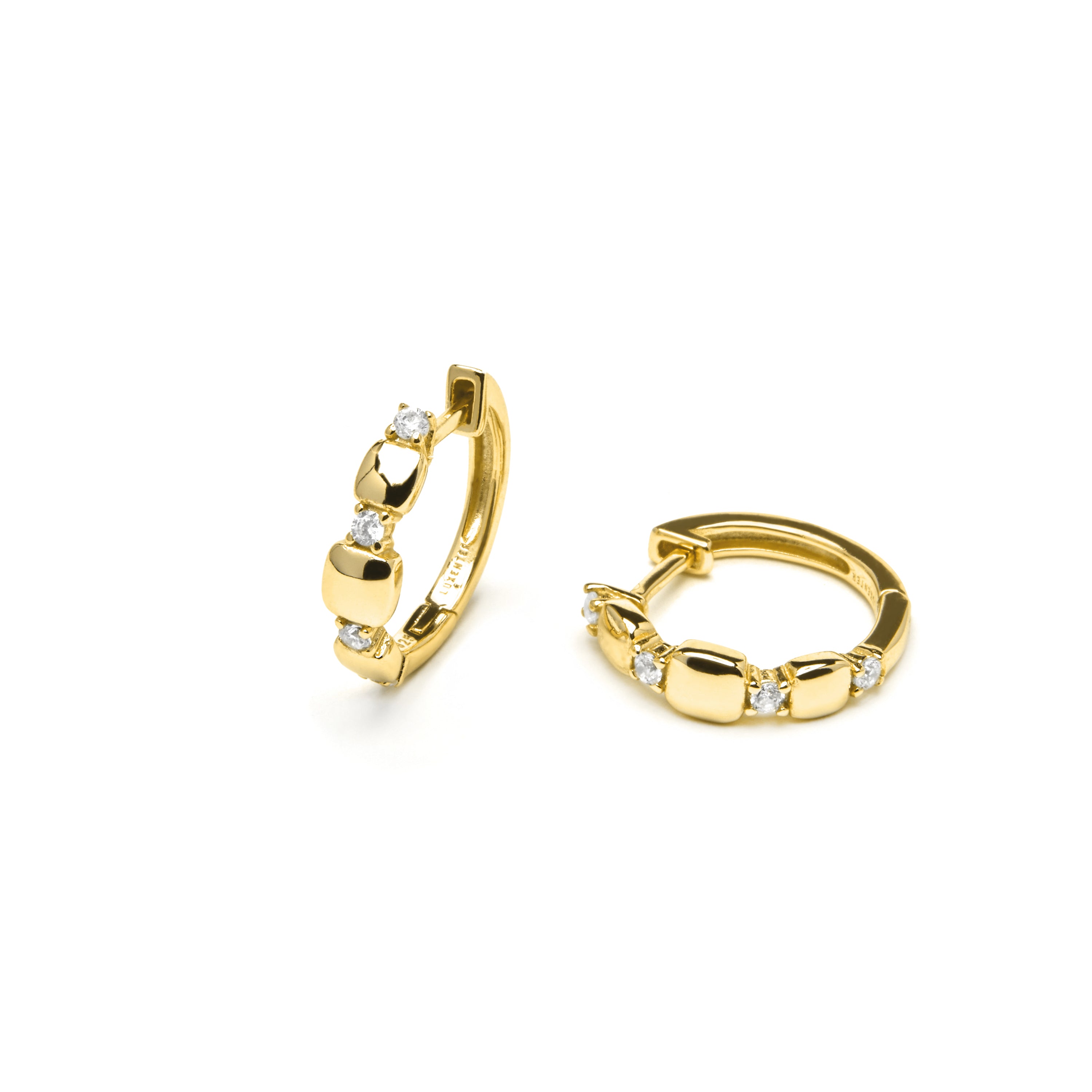 Boucles d'oreilles en argent sterling 925 et zircon brillant finition or jaune 18k - Sures
