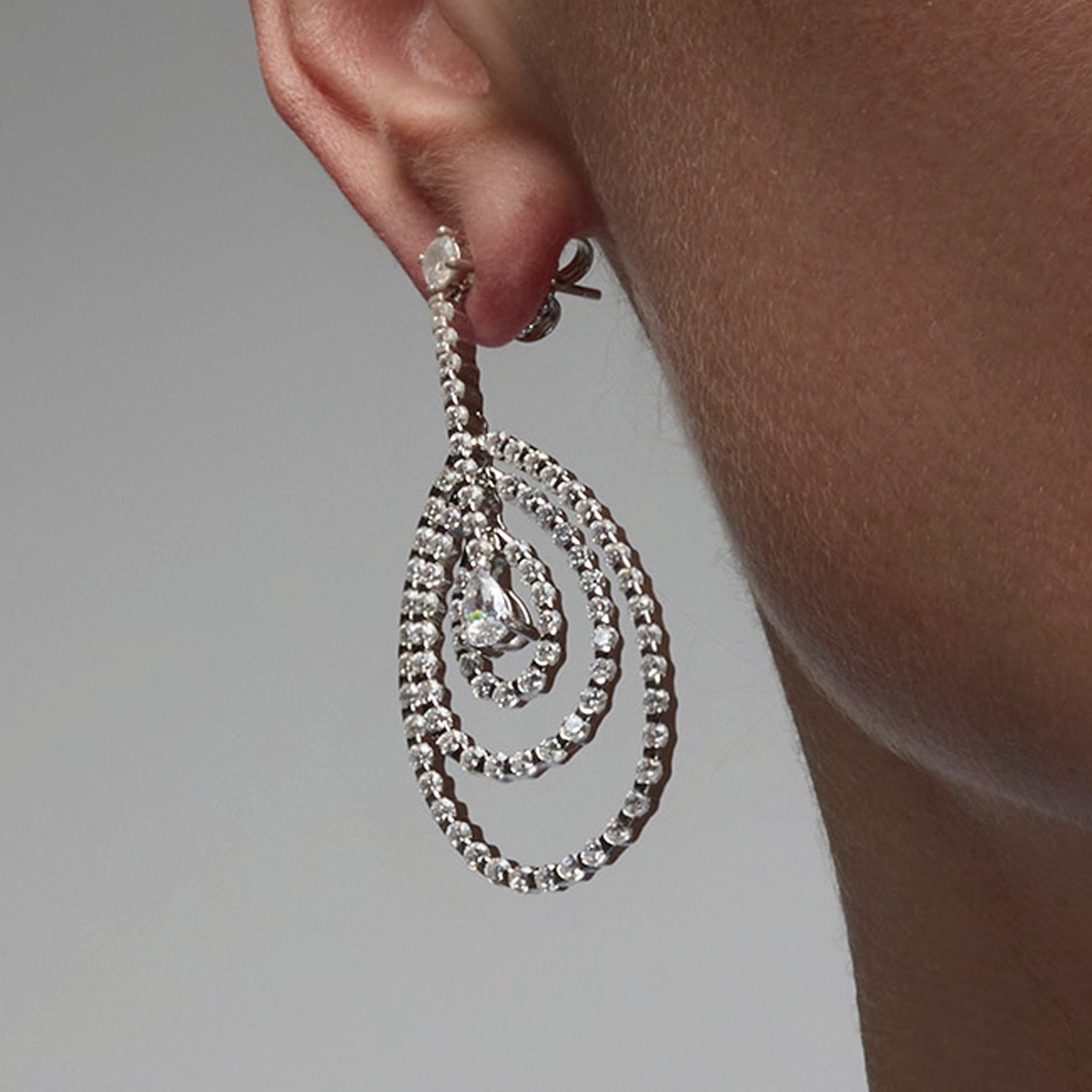 925 Sterling Silver Earrings with Bright Cubic Zirconia Rhodium Finish - Thidal