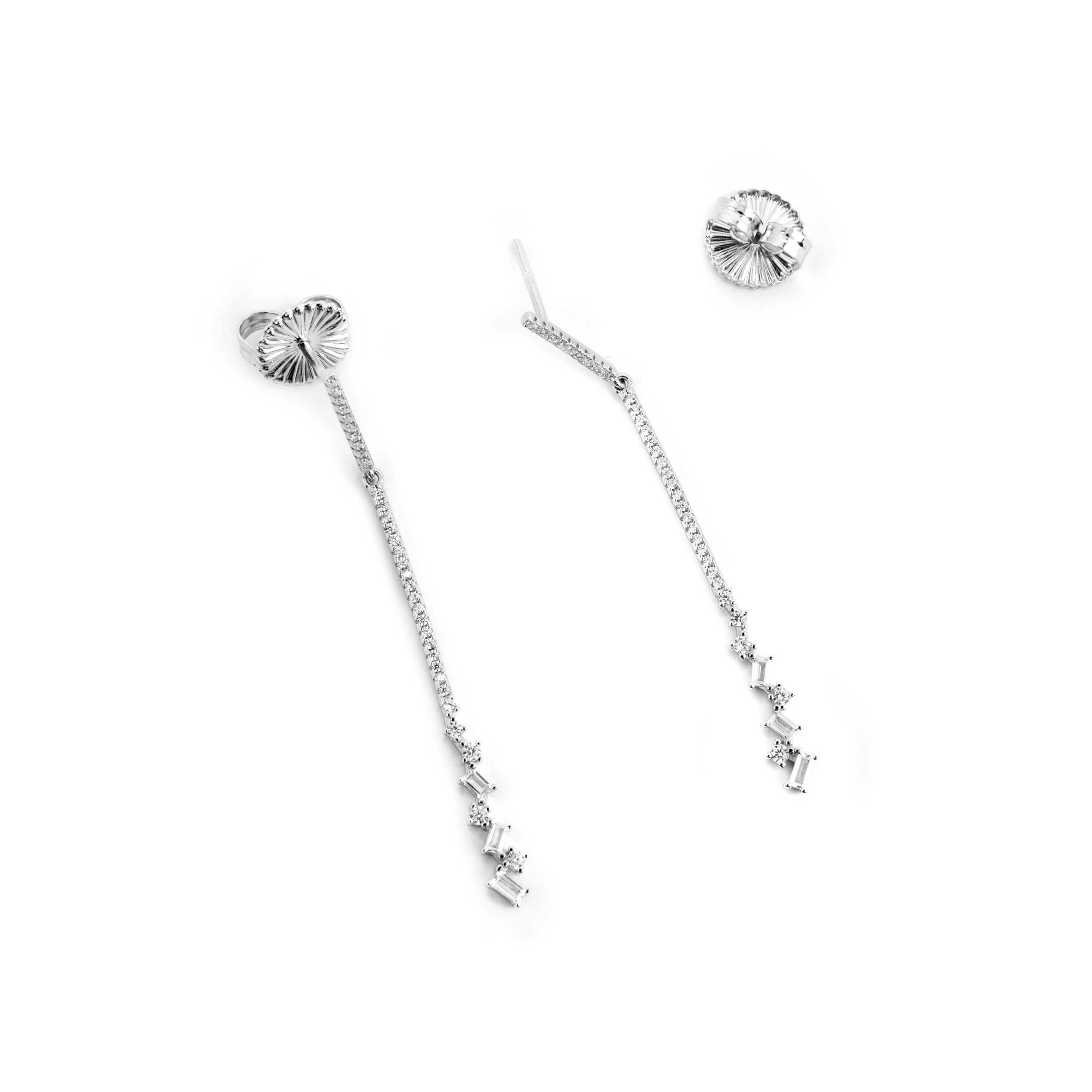 925 Sterling Silver Earrings with Bright Zirconia Rhodium Finish - Zener