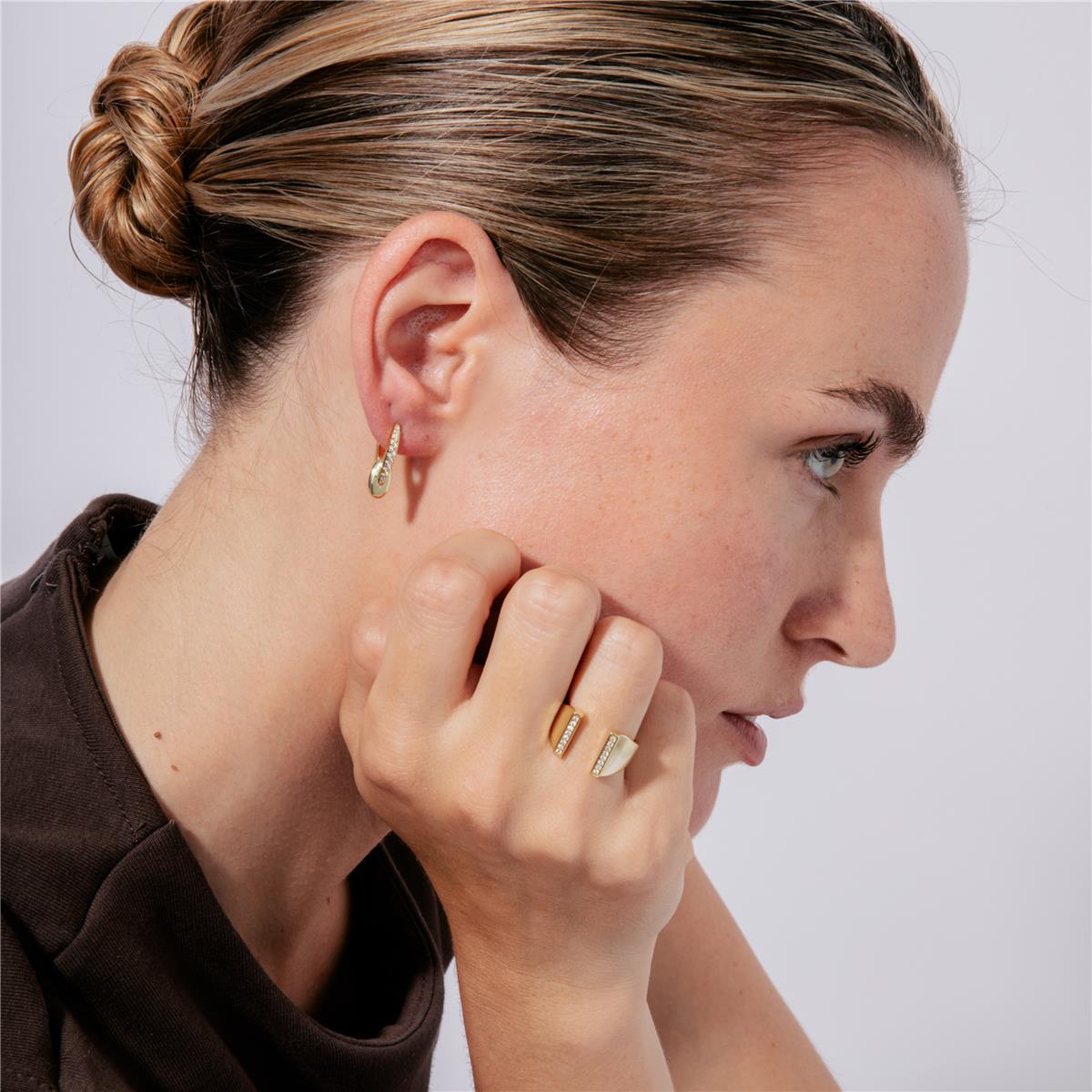 925 Sterling Silver Earrings with Brilliant Cubic Zirconia, 18k Yellow Gold Finish - Riusva