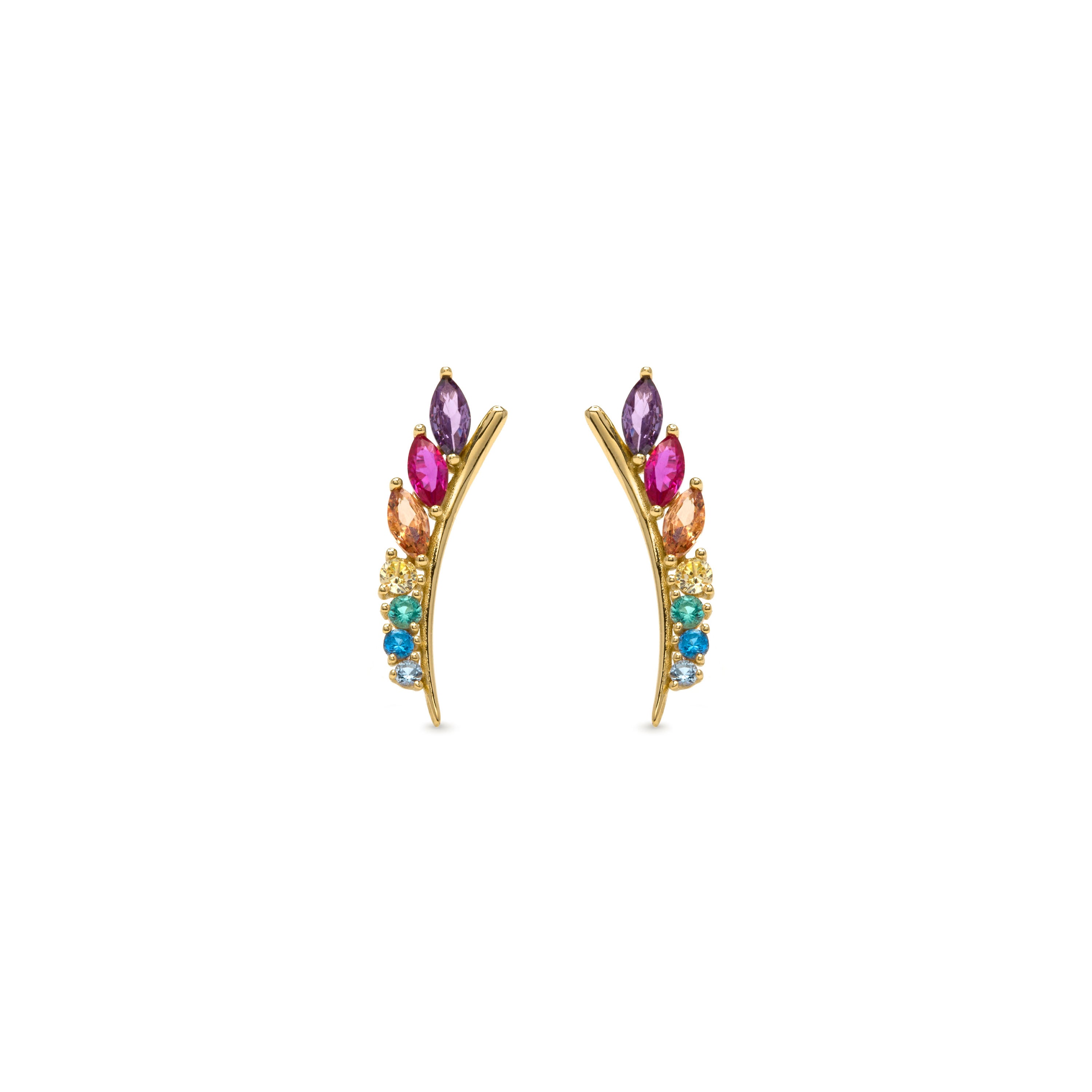 Boucles d'oreilles en argent sterling 925 et zircon multicolore finition or jaune 18k - Nikon