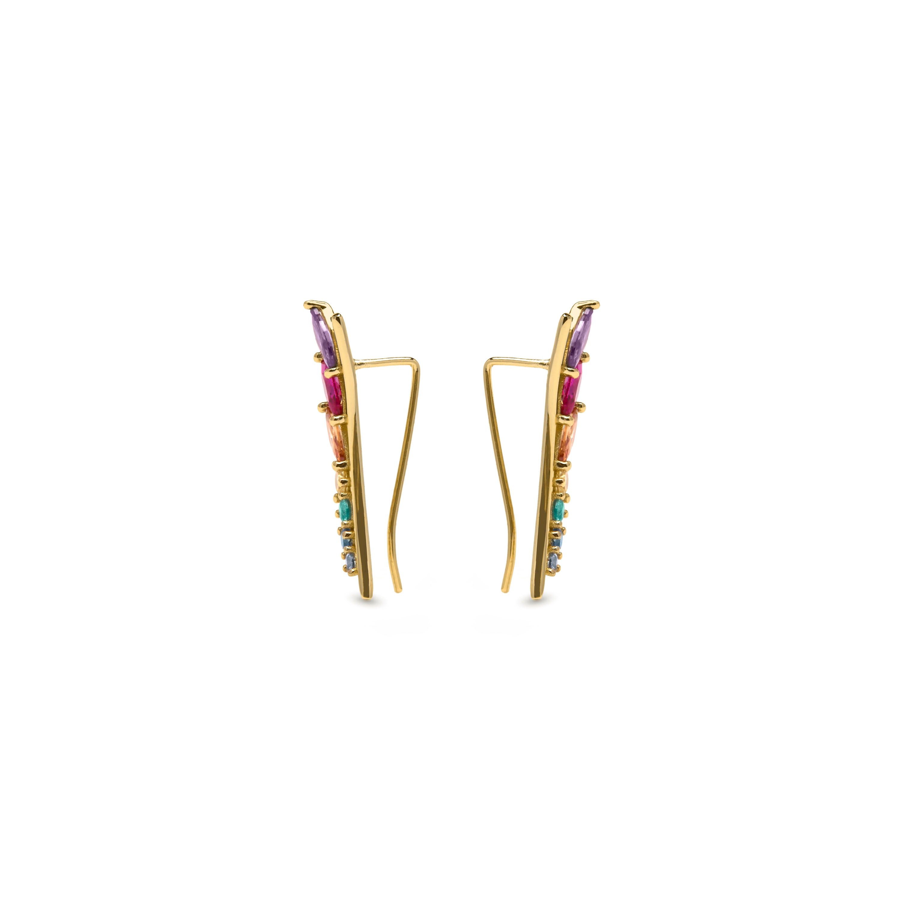 Boucles d'oreilles en argent sterling 925 et zircon multicolore finition or jaune 18k - Nikon