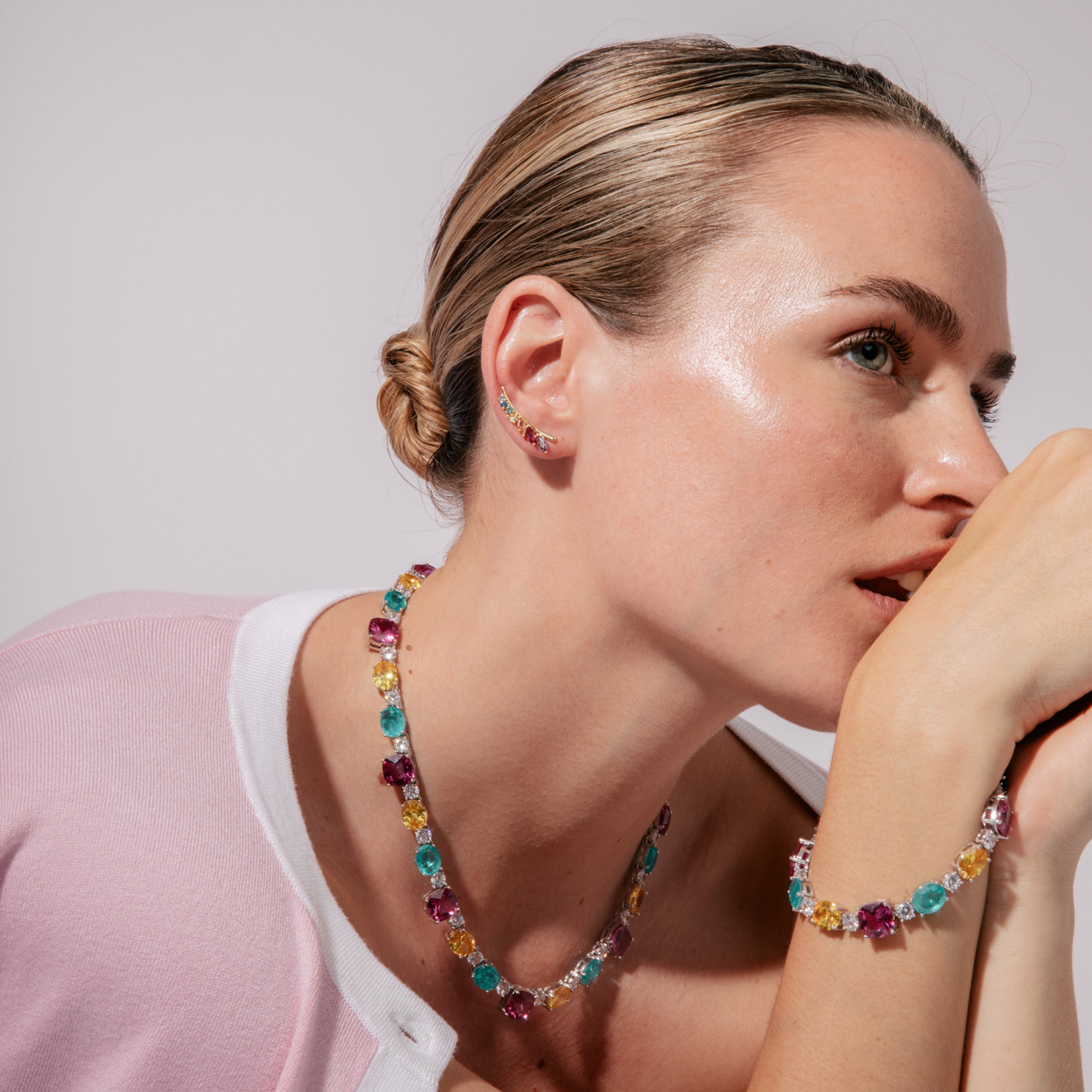 Pendientes de Plata de Ley 925 y Circonita Multicolor acabado en oro amarillo 18k - Nikon