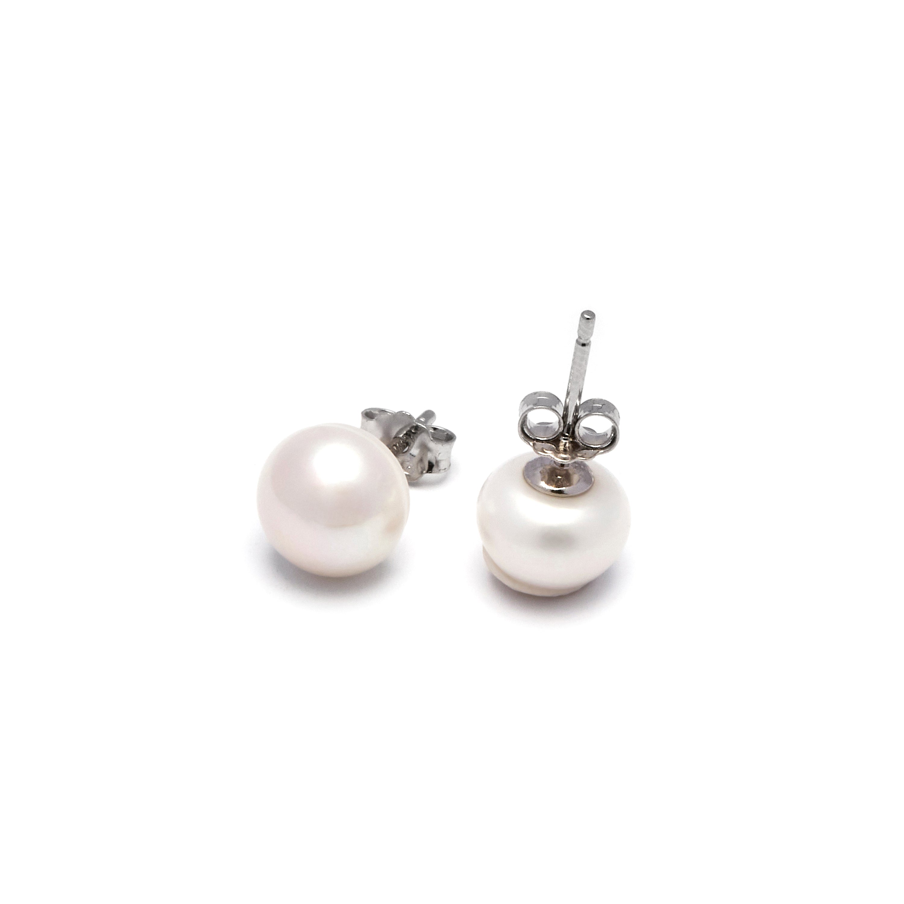 Orecchini in Argento Sterling 925 con Perla Bianca finiti in rodio - Nandi
