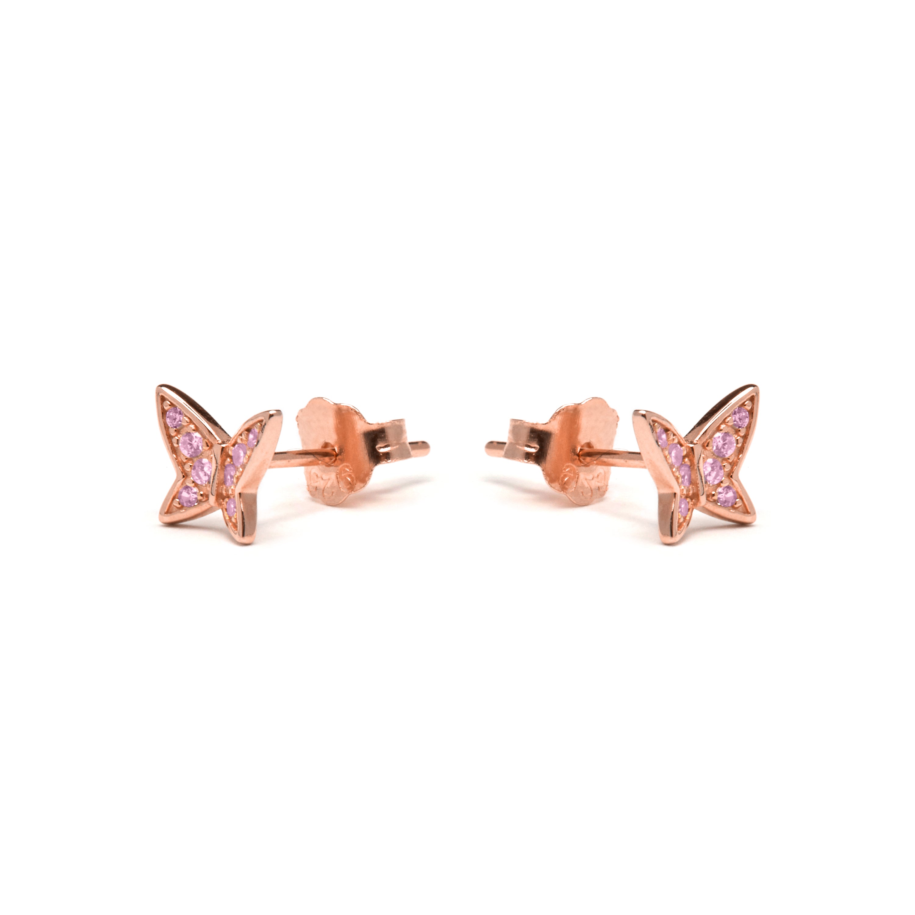 Pendientes de Plata de Ley 925 con Circonita Brillante acabados en oro rosa 18K - Mariposa