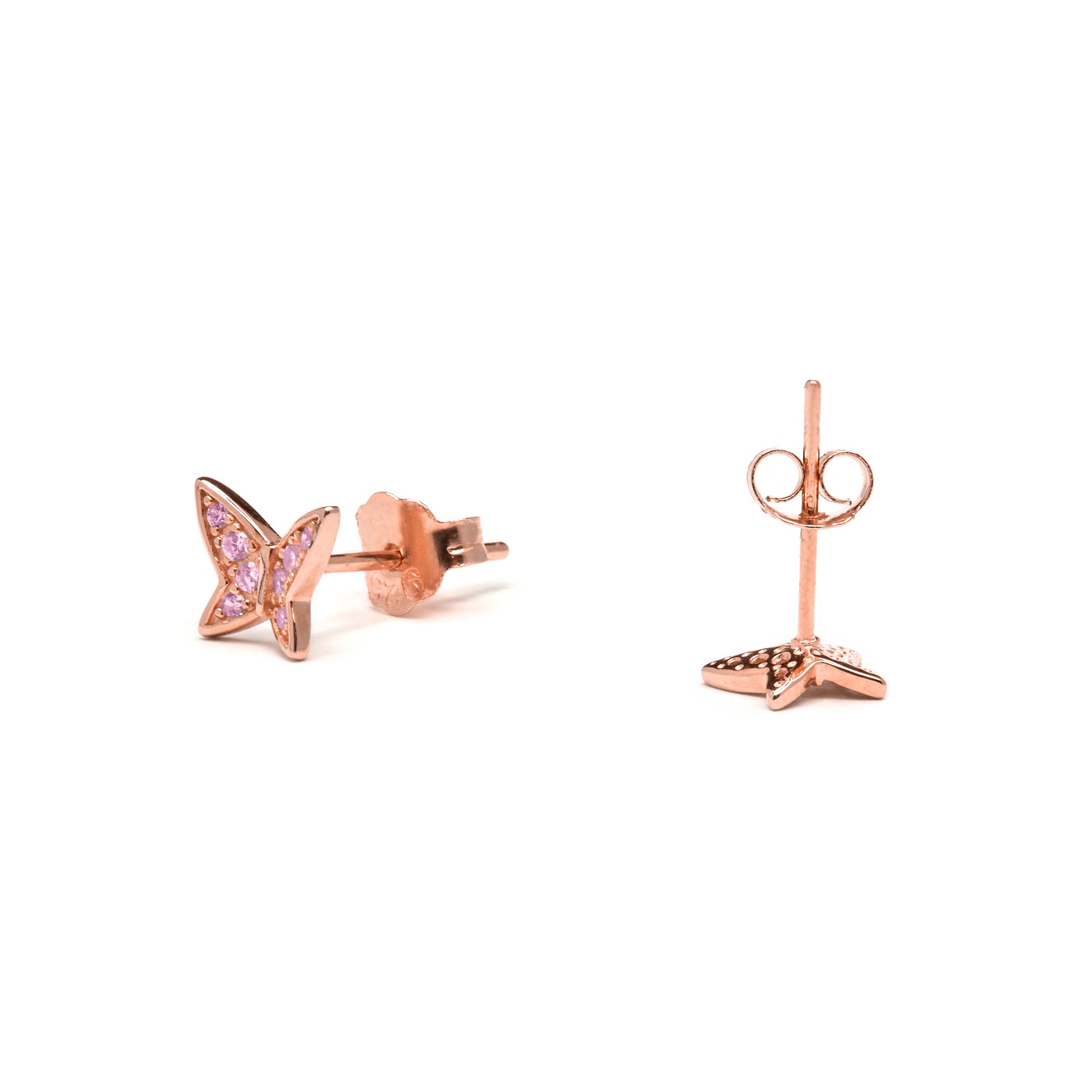 Pendientes de Plata de Ley 925 con Circonita Brillante acabados en oro rosa 18K - Mariposa