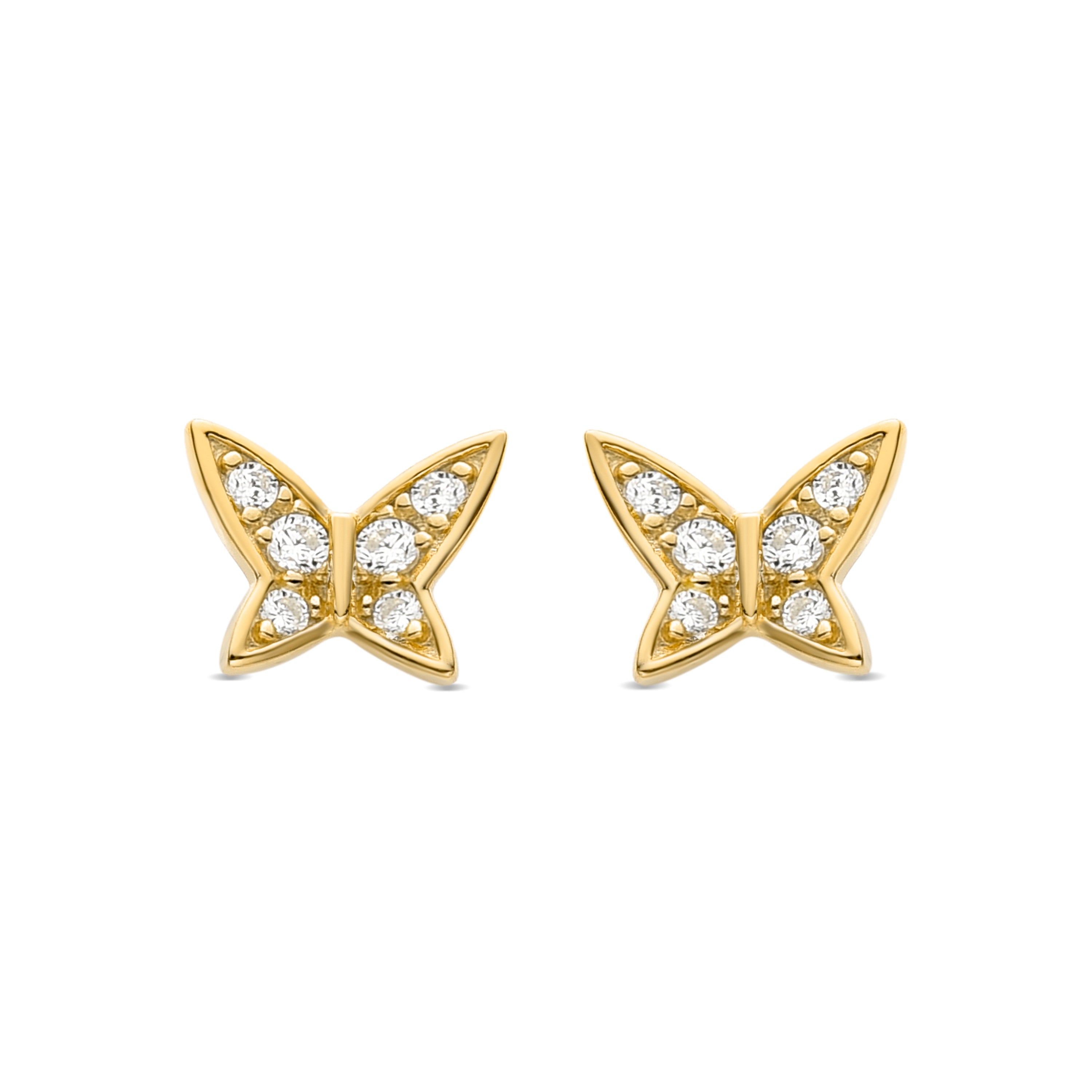 Ohrringe aus 925er Sterlingsilber mit glänzenden Zirkonia, vergoldet mit 18K Gelbgold - Schmetterling