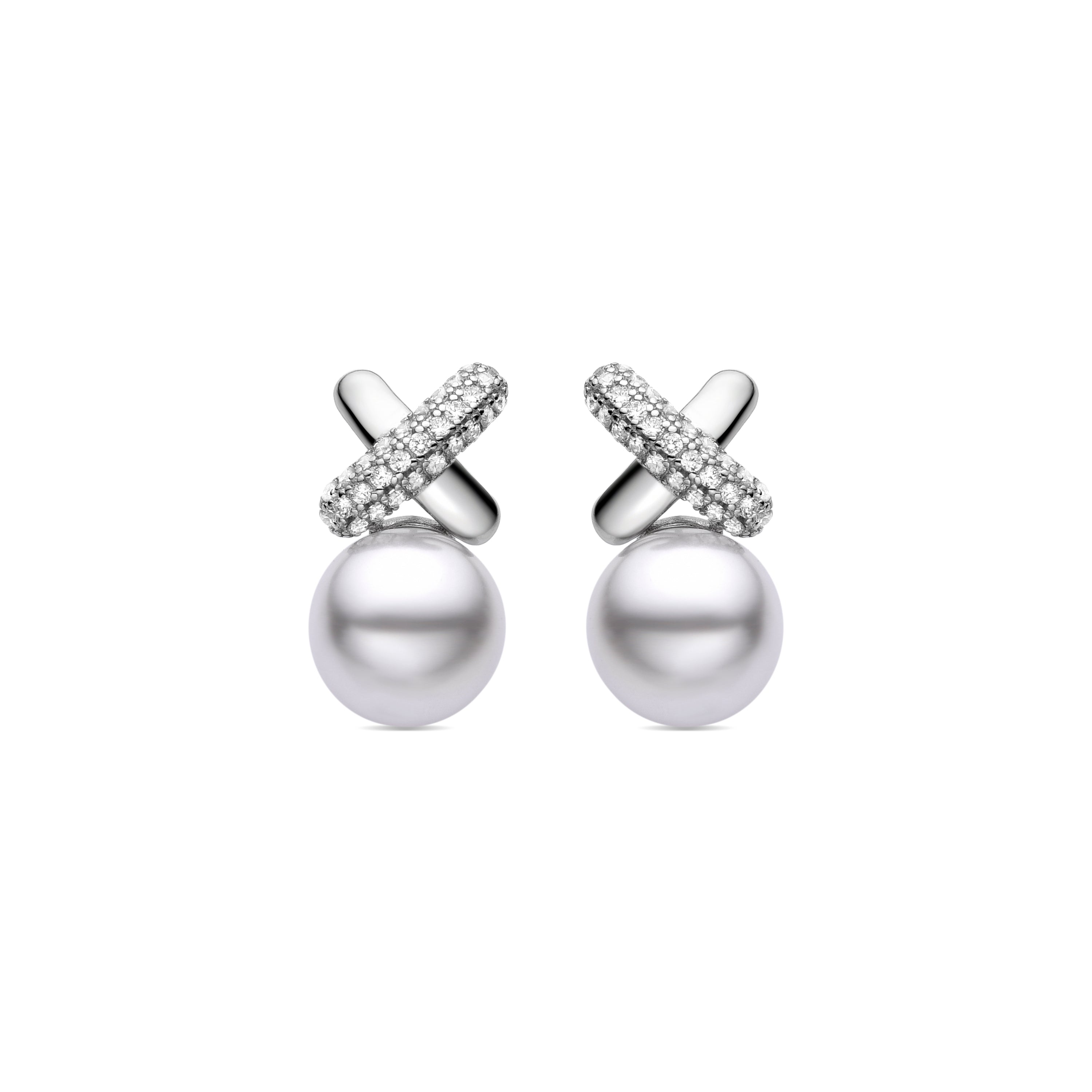 925 Sterling Silver Earrings with White Pearl finished in rhodium - Geyah