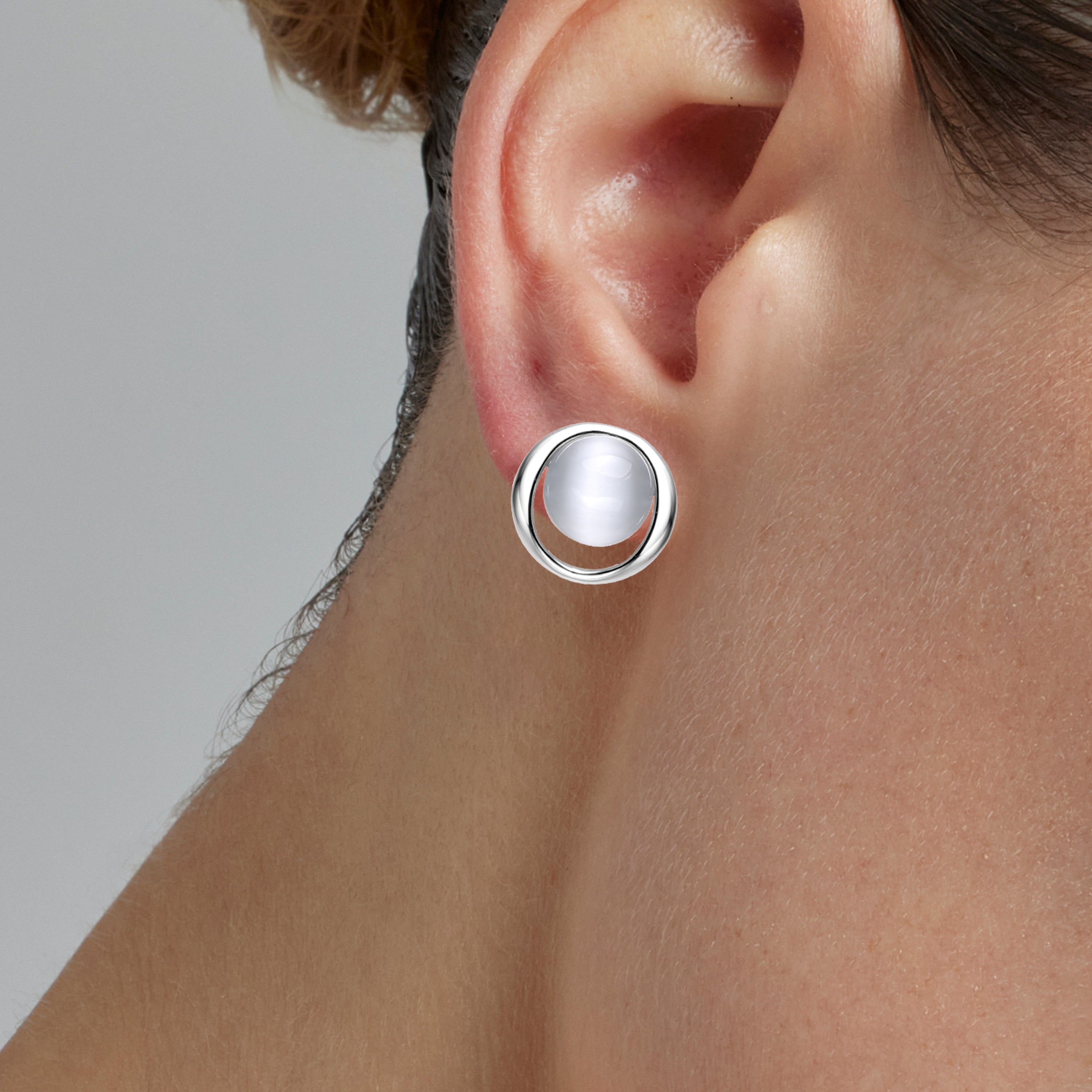 Pendientes de Plata de Ley 925 con Ojo de Gato acabados en rodio - Jesoa