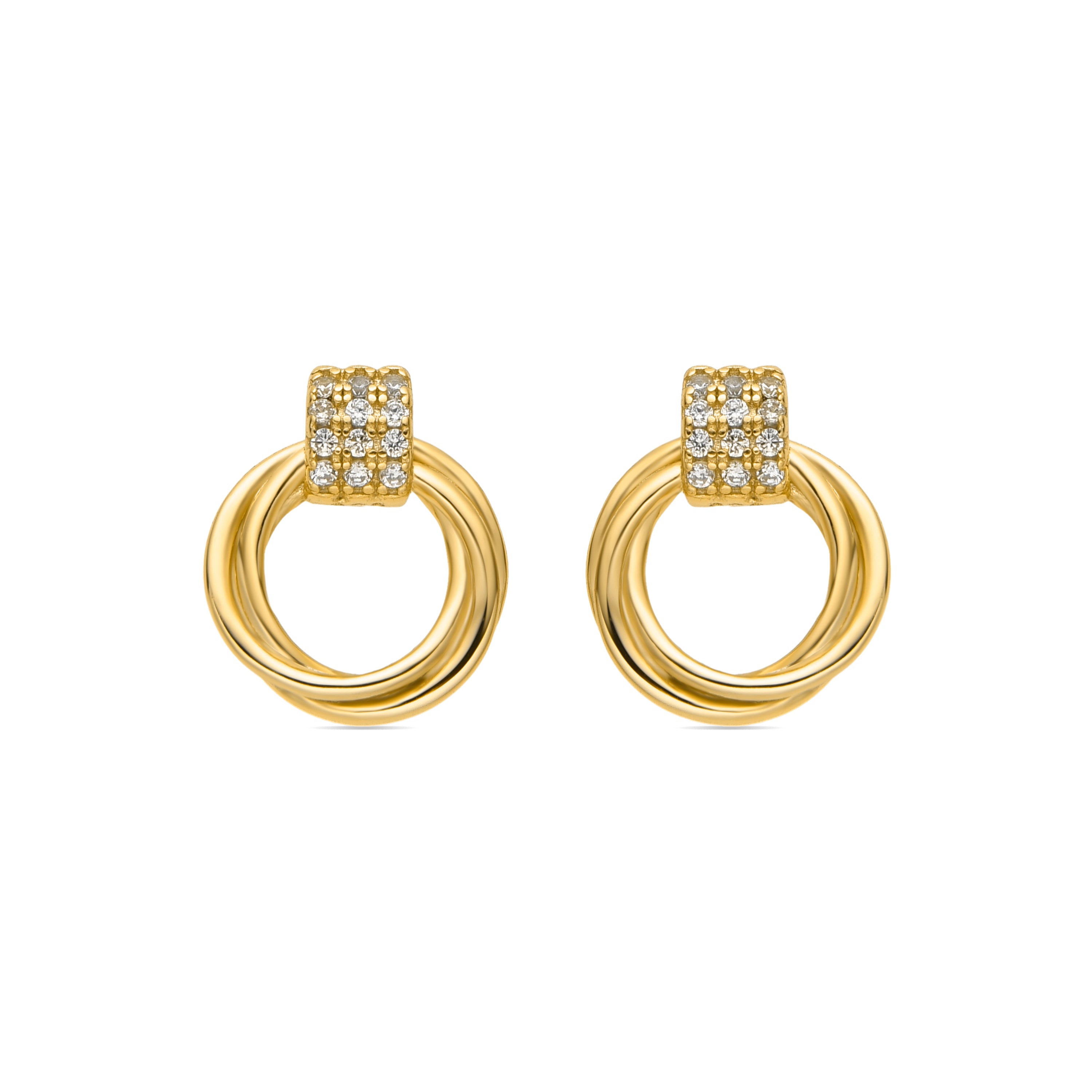 Brincos de Prata de Lei 925 e Zircónia Brilhante acabamento em ouro 18k - Ukyo