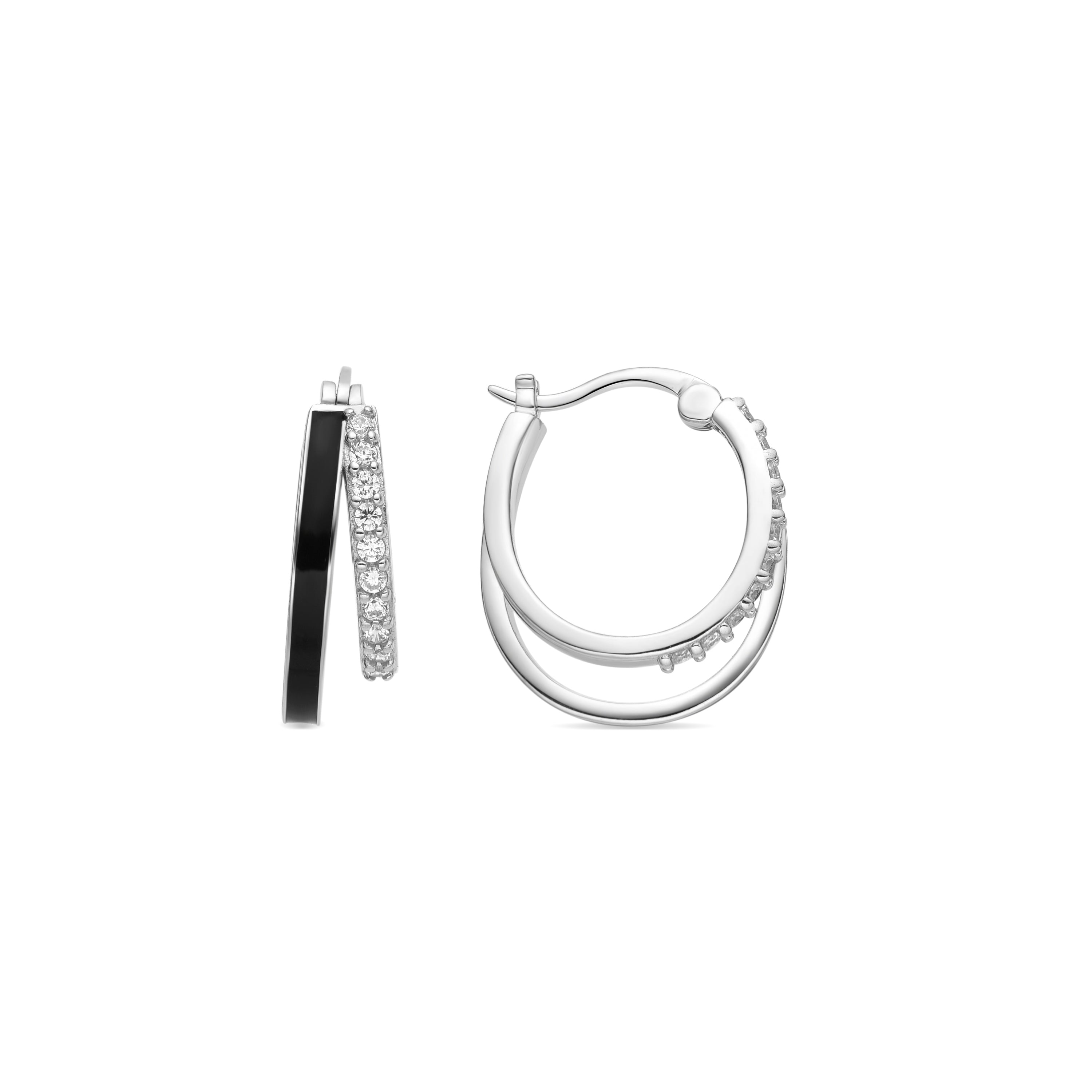 925 Sterling Silver Earrings with Black Lacquer finished in Rhodium - Dersa