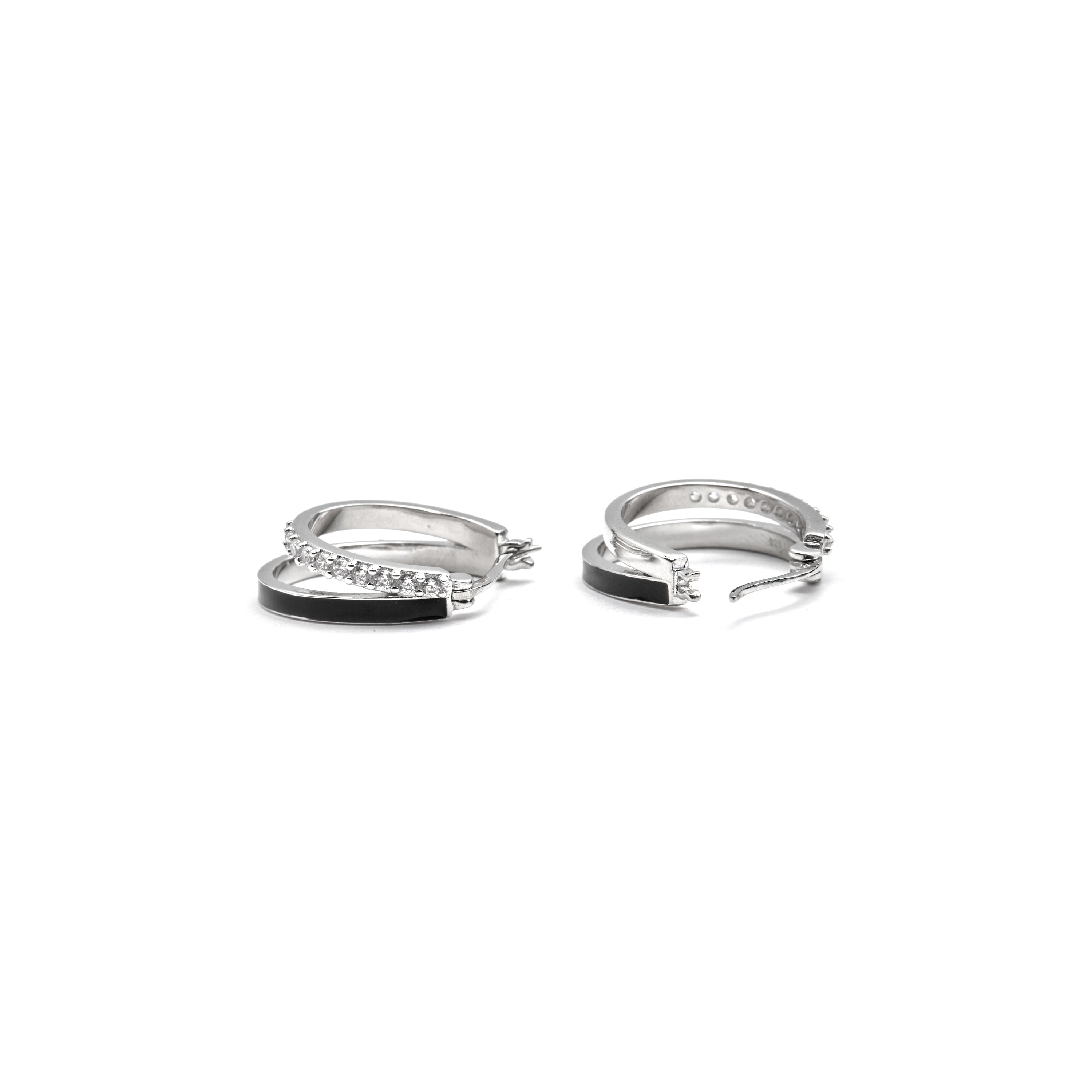925 Sterling Silver Earrings with Black Lacquer finished in Rhodium - Dersa