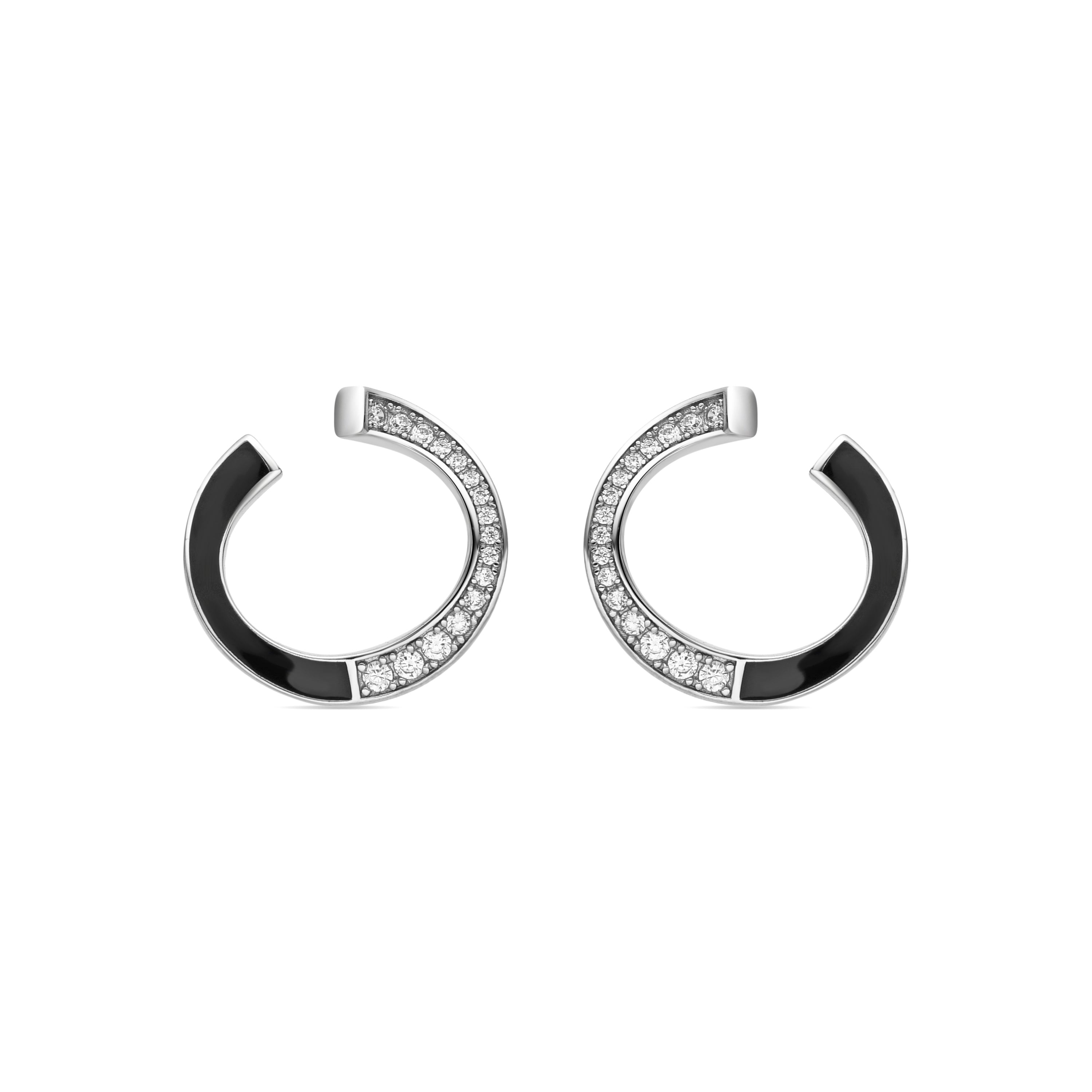 Orecchini in Argento Sterling 925 e Laccato Nero con finitura in Rodio - Epur