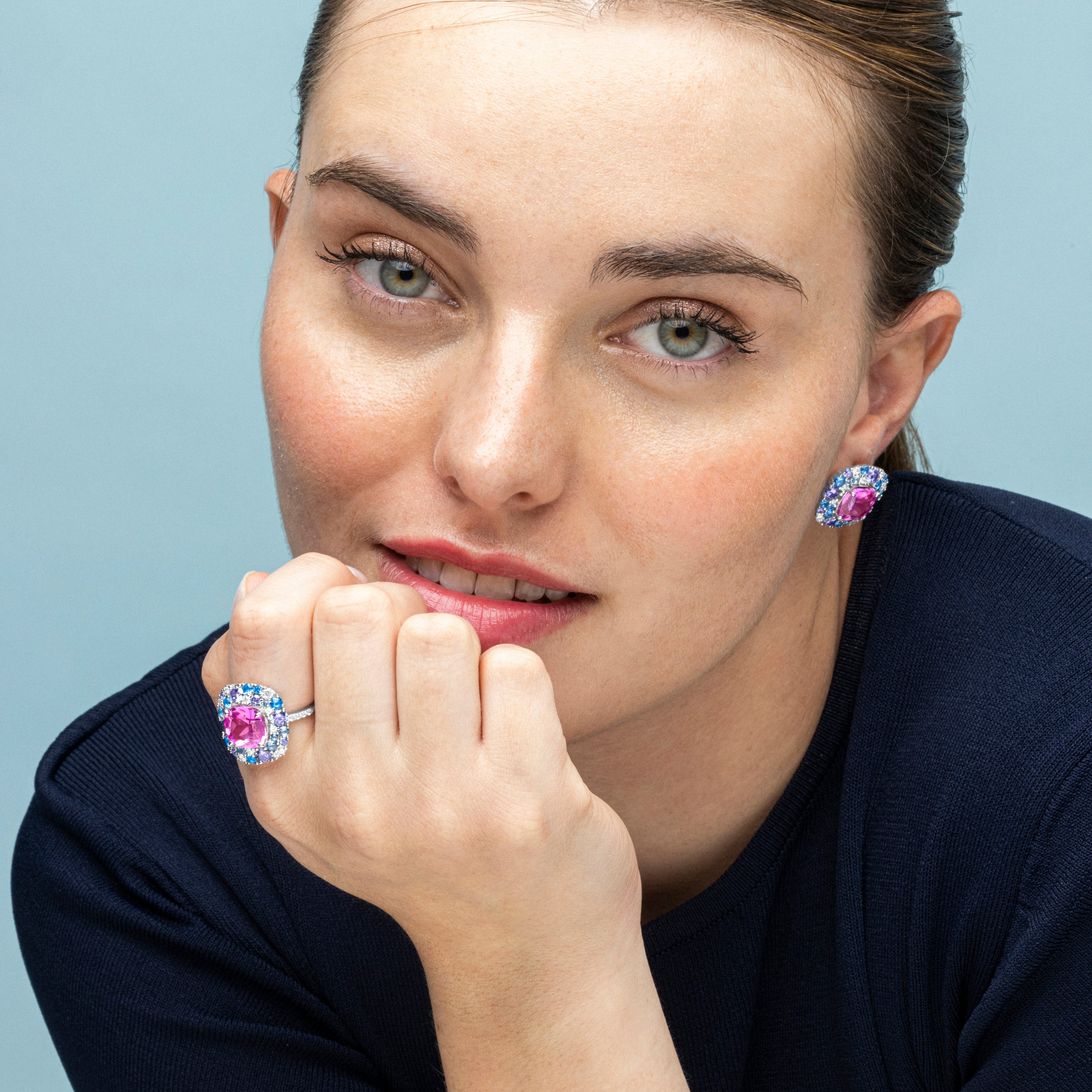 925 Sterling Silver Earrings with Multicolor Cubic Zirconia finished in Rhodium - Uxre