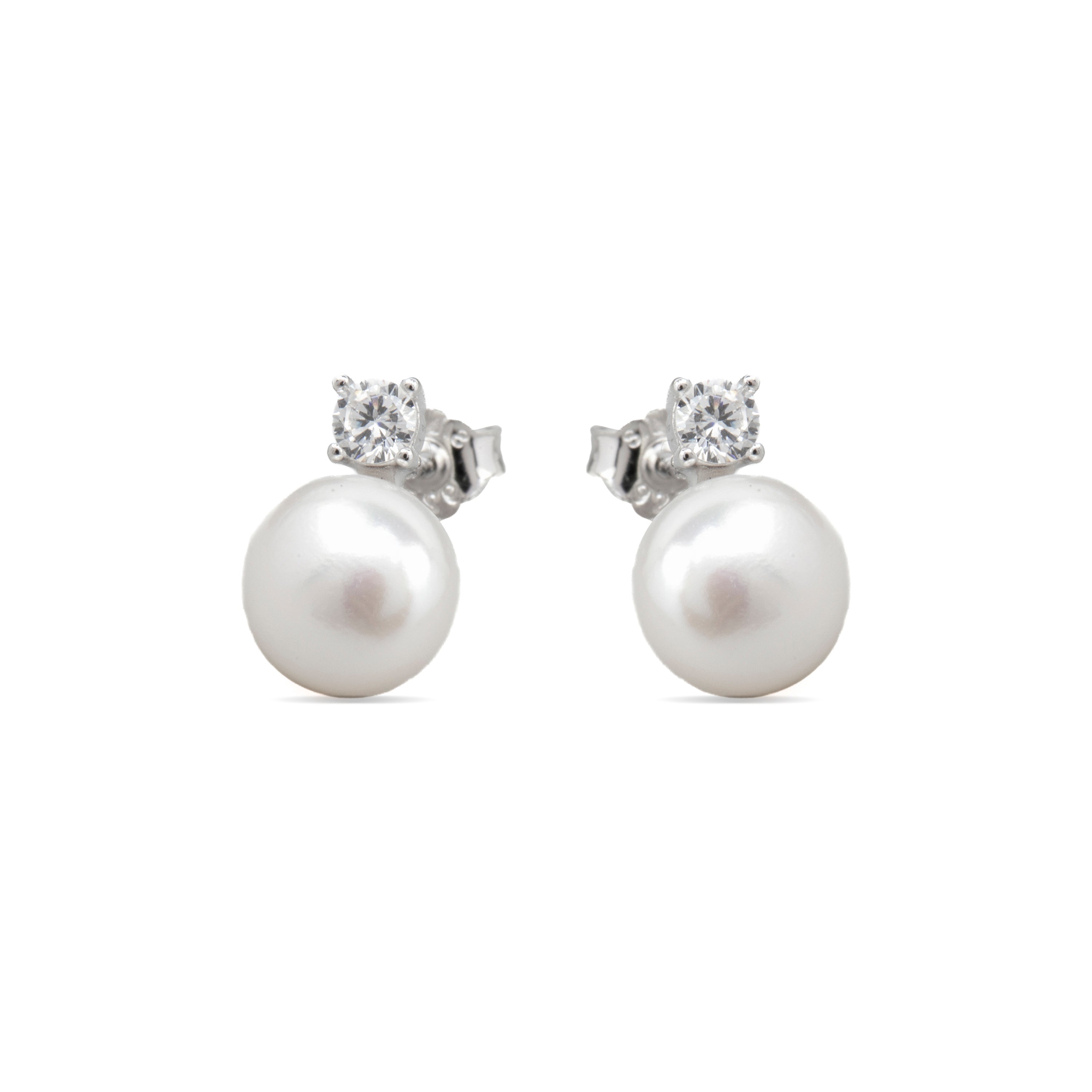 Boucles d'oreilles en argent sterling 925 et perle blanche finition rhodiée - Malam