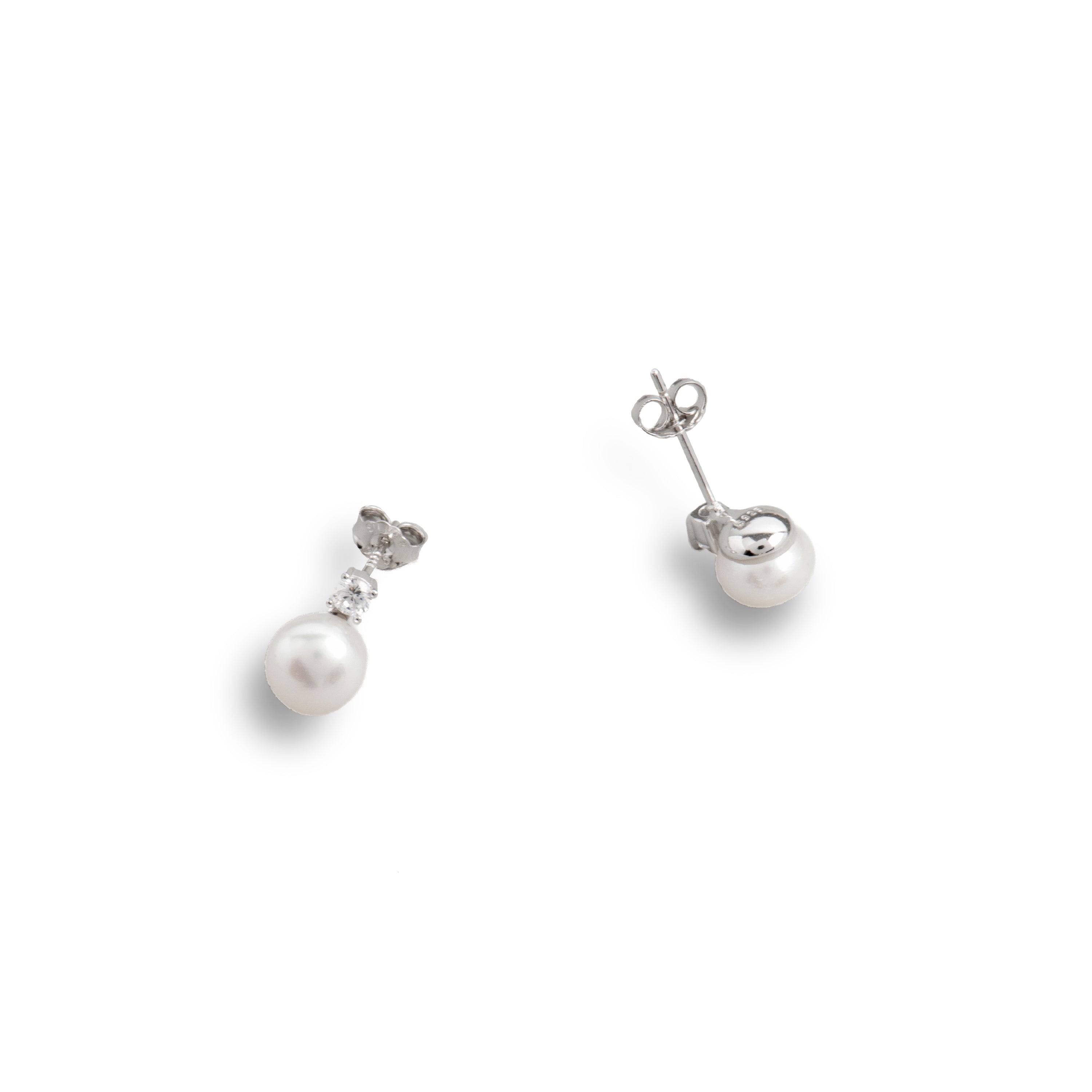 Boucles d'oreilles en argent sterling 925 et perle blanche finition rhodiée - Malam