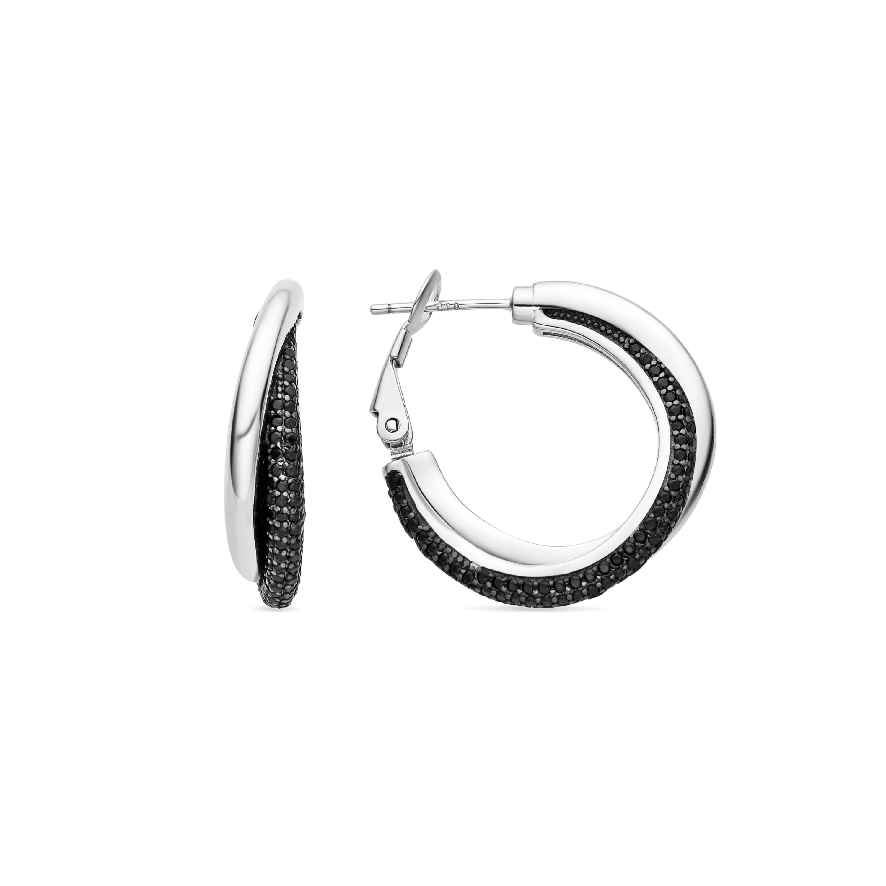 Boucles d'oreilles en argent sterling 925 et oxyde de zirconium onyx finition rhodiée - Dara