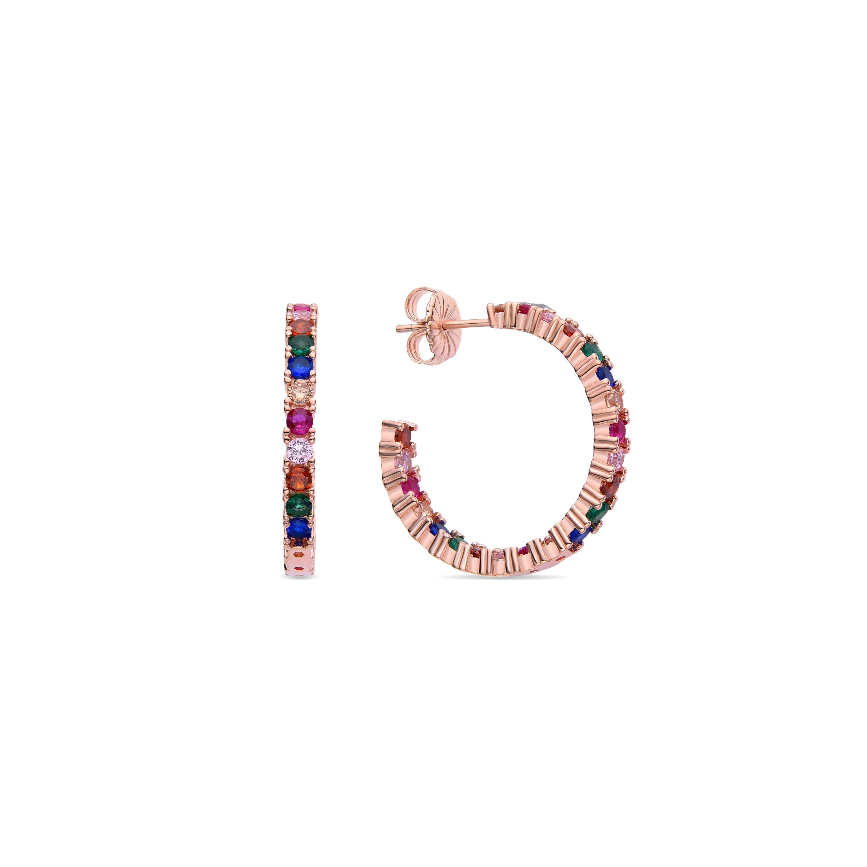 Brincos de Prata de Lei 925 com Zircónia Multicolor acabados em ouro rosa 18K - Vyamba