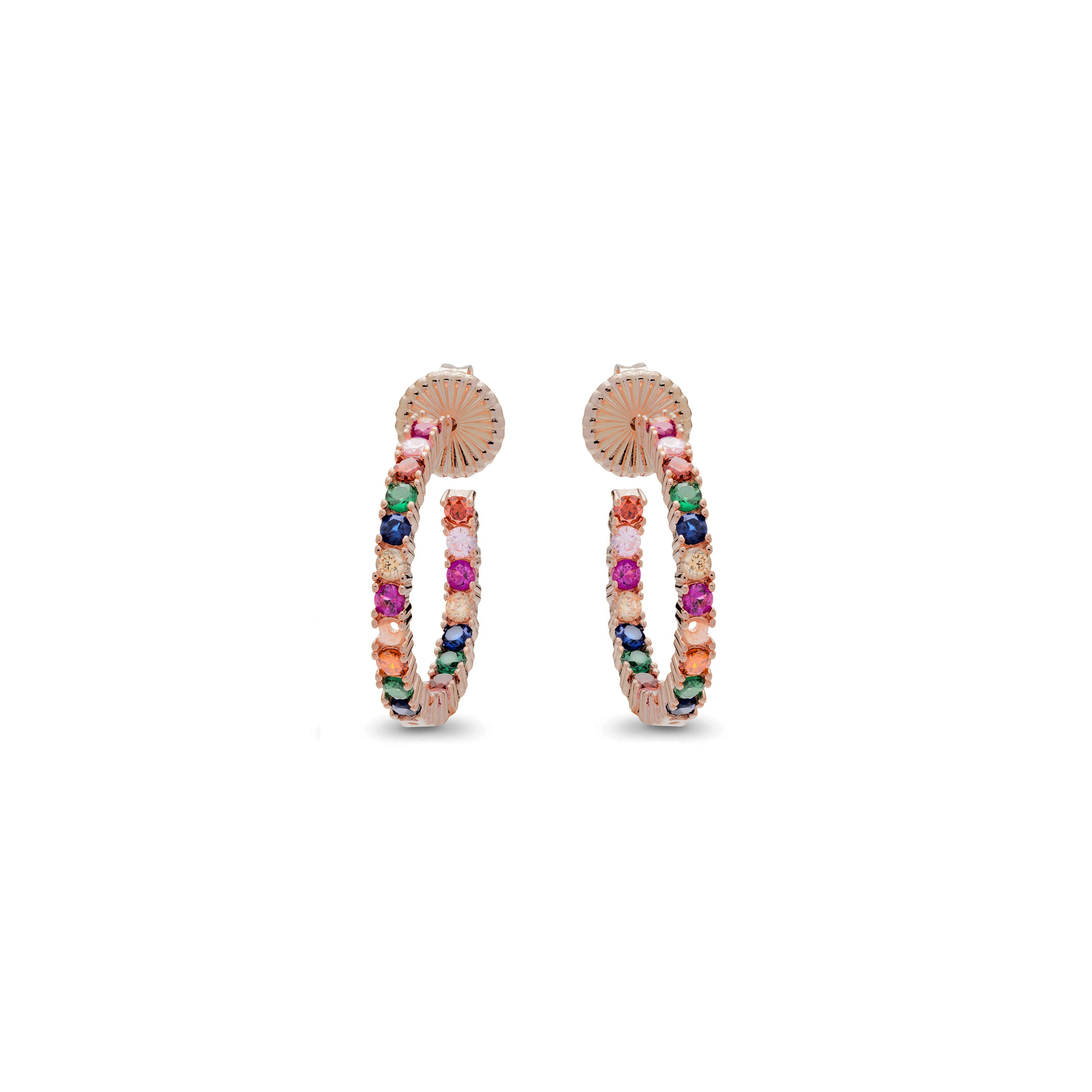 Orecchini in Argento Sterling 925 con Zirconia Multicolore finiti in oro rosa 18K - Vyamba