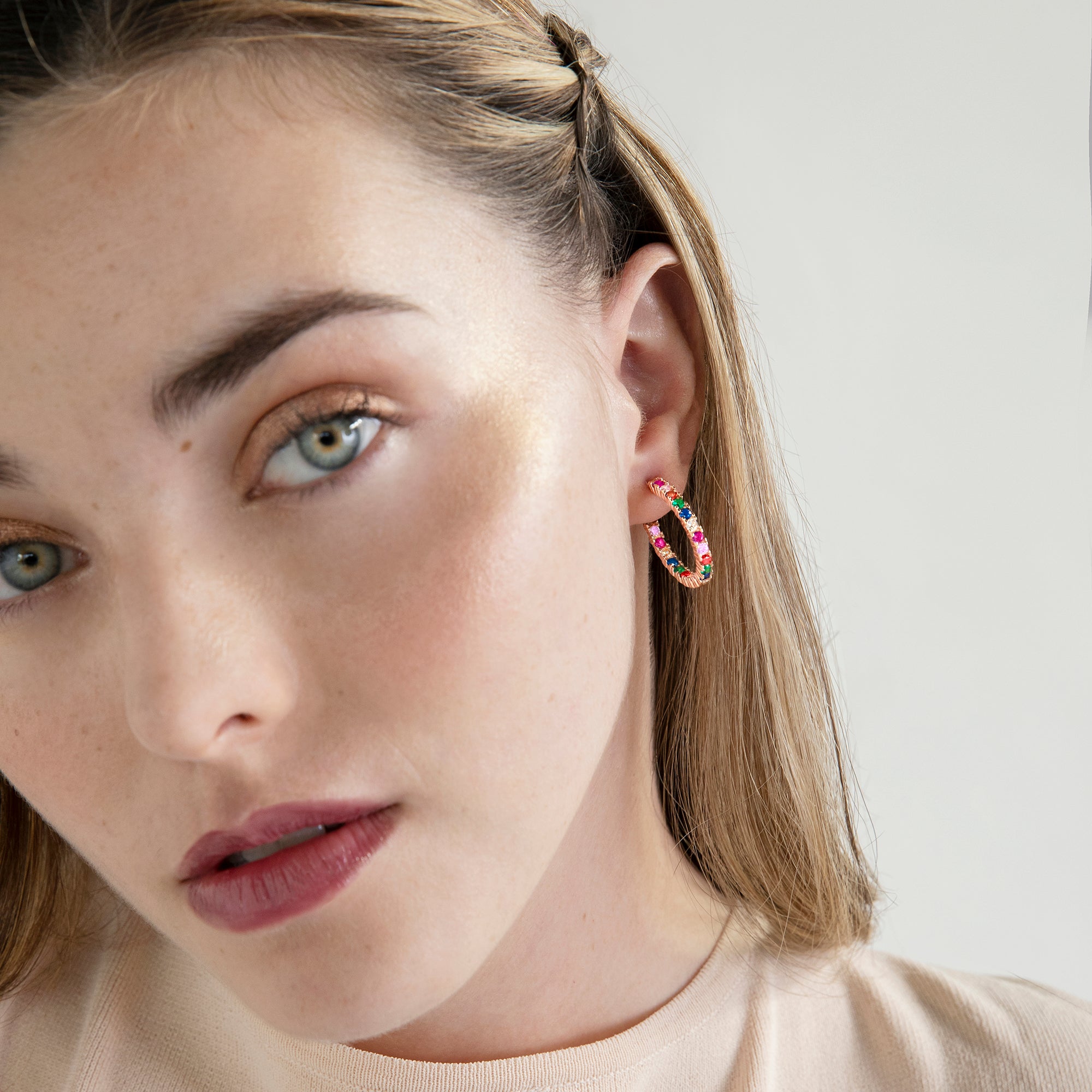 Brincos de Prata de Lei 925 com Zircónia Multicolor acabados em ouro rosa 18K - Vyamba
