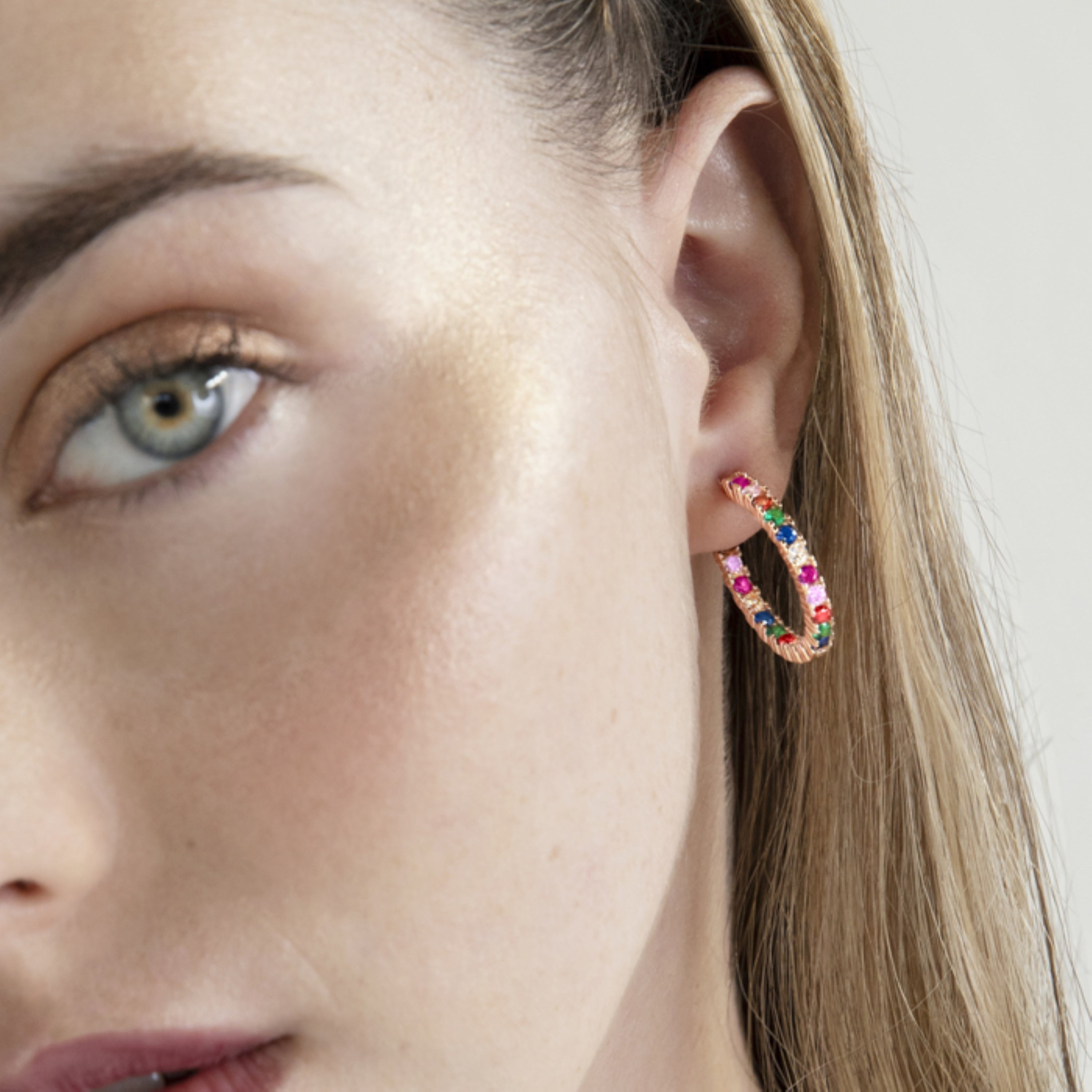 Orecchini in Argento Sterling 925 con Zirconia Multicolore finiti in oro rosa 18K - Vyamba