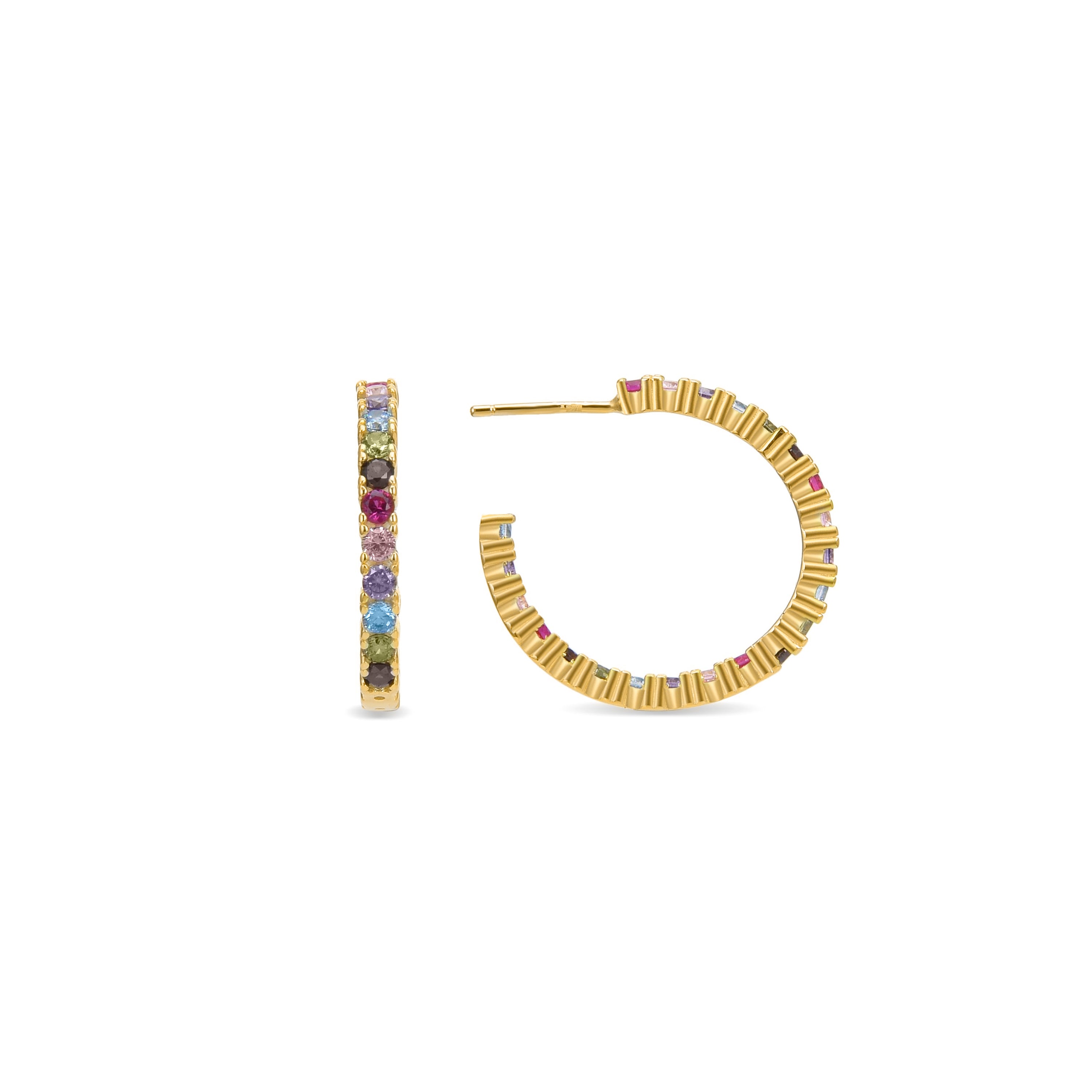 Boucles d'oreilles en argent sterling 925 avec zircon multicolore finition or jaune 18K - Vyamba