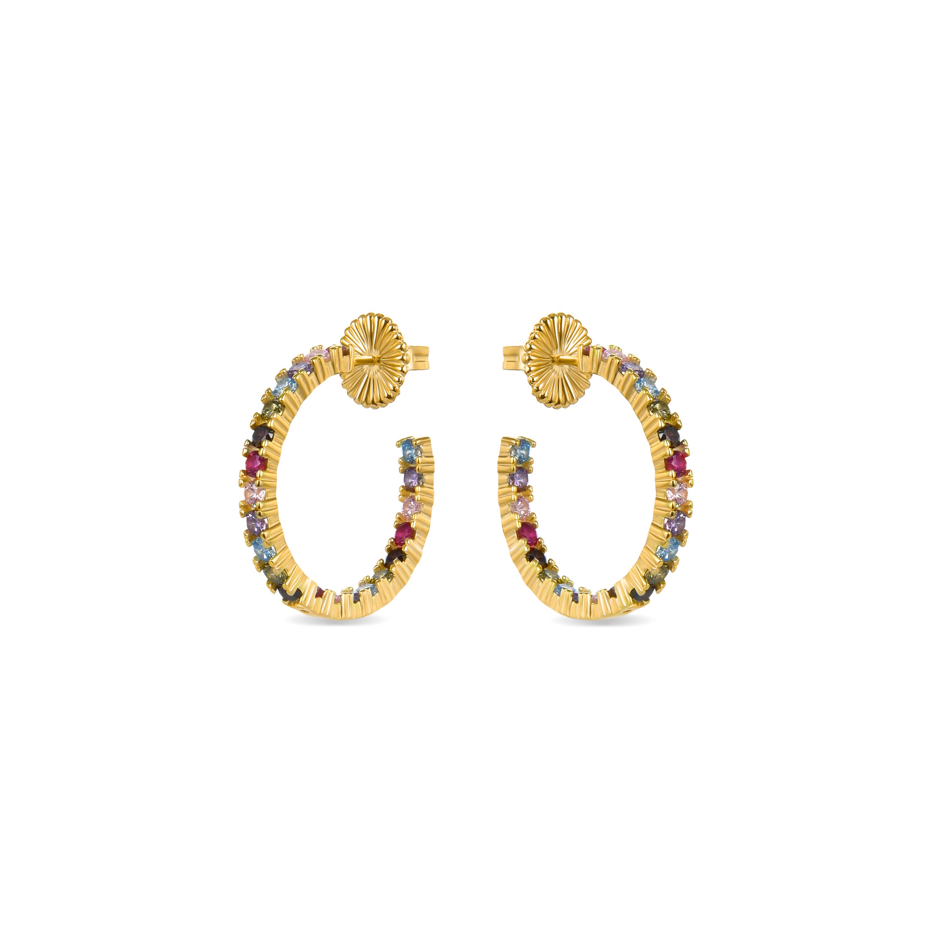 Pendientes de Plata de Ley 925 con Circonita Multicolor acabados en oro amarillo 18K - Vyamba
