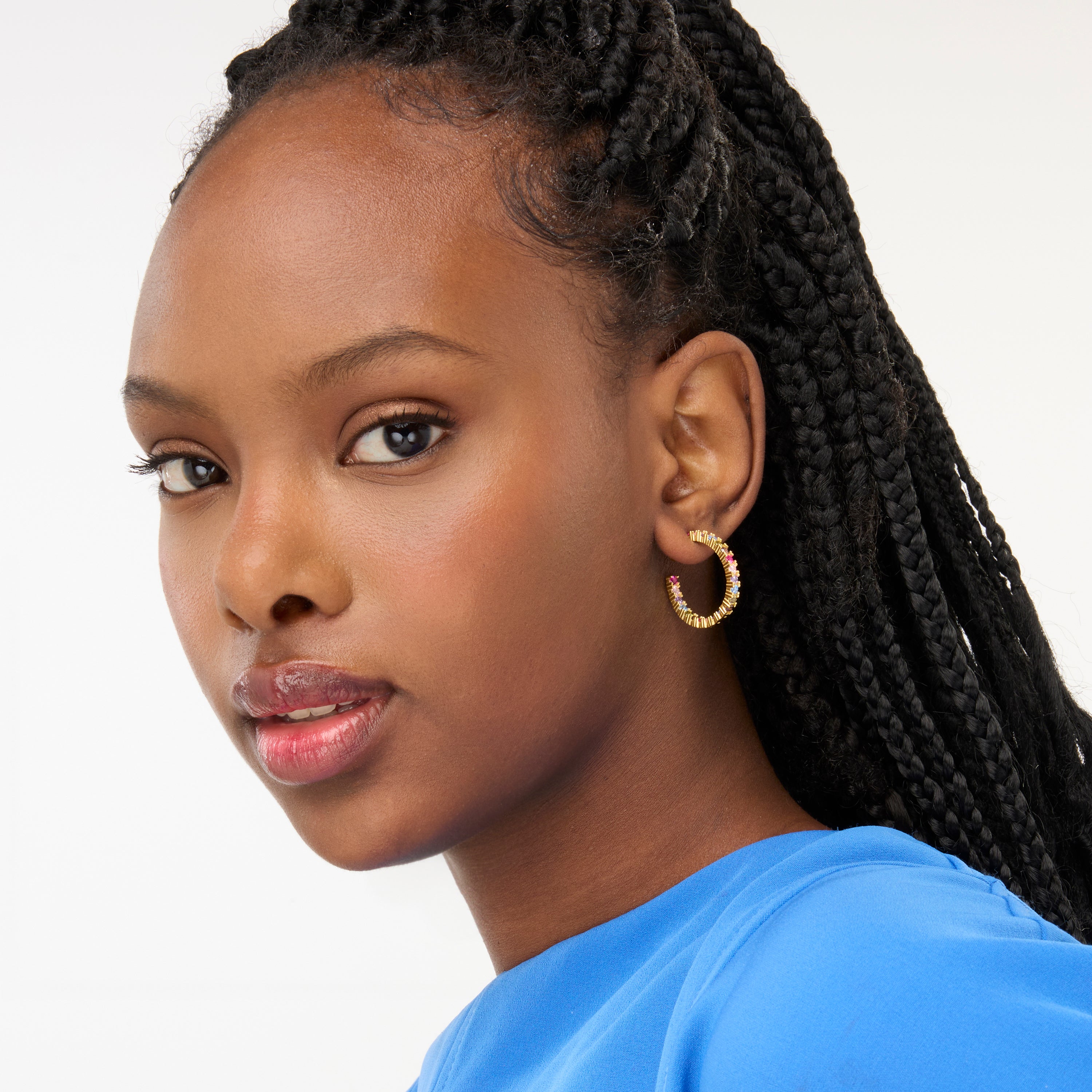 Boucles d'oreilles en argent sterling 925 avec zircon multicolore finition or jaune 18K - Vyamba