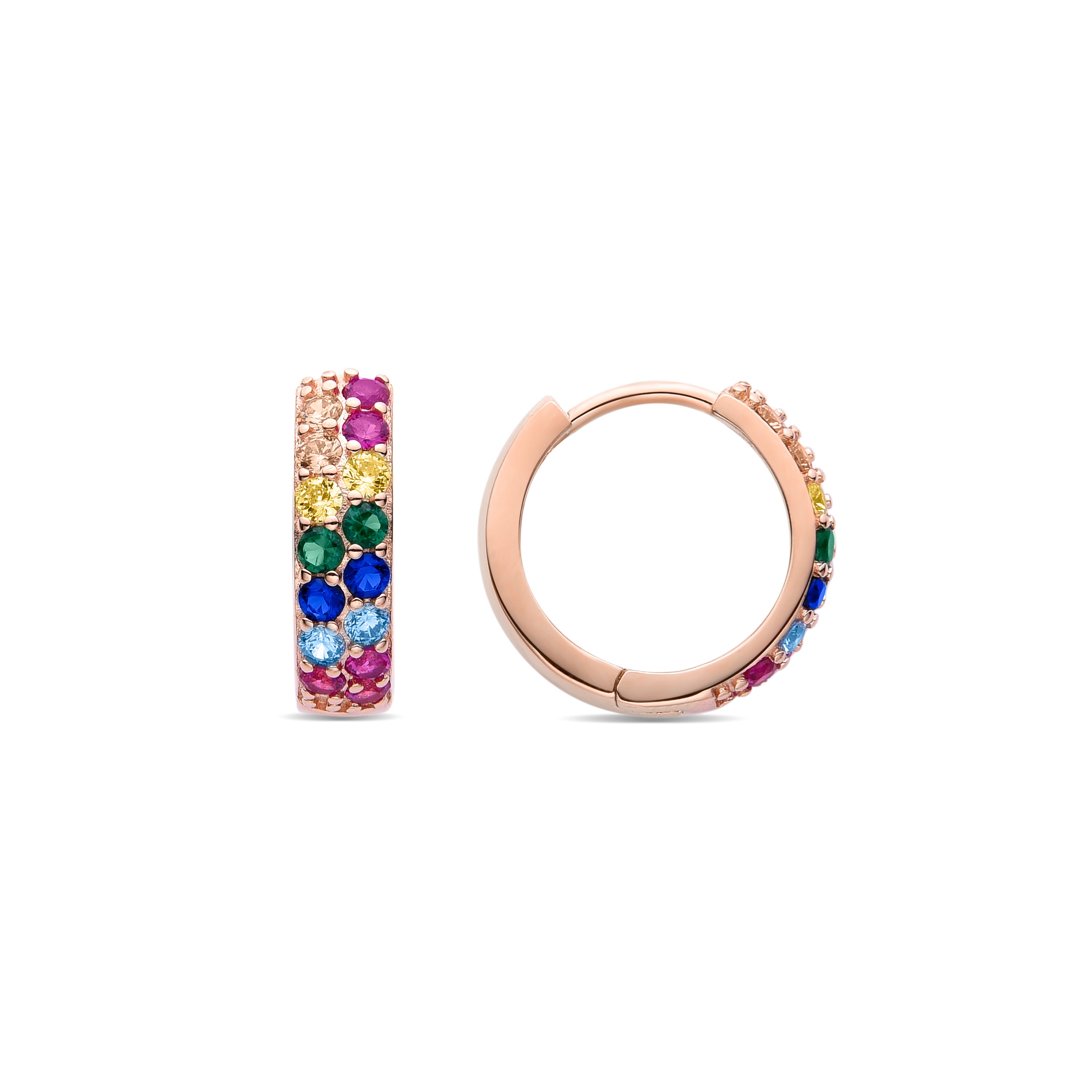 925 Sterling Silver Earrings with Multicolor Zirconia finished in 18K Rose Gold - Imewa