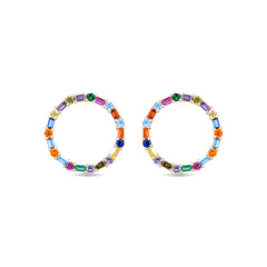 Pendientes de Plata de Ley 925 con Circonita Multicolor acabados en oro amarillo 18K - Hrius