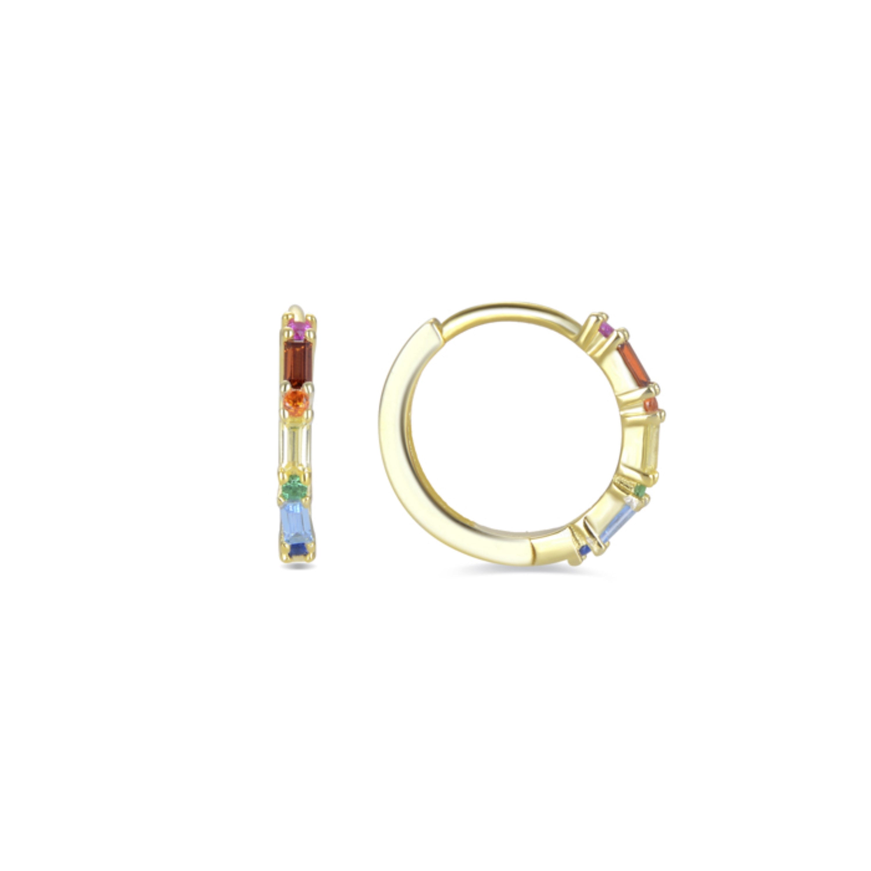 Boucles d'oreilles en argent sterling 925 avec zircon multicolore finition or jaune 18K - Elac
