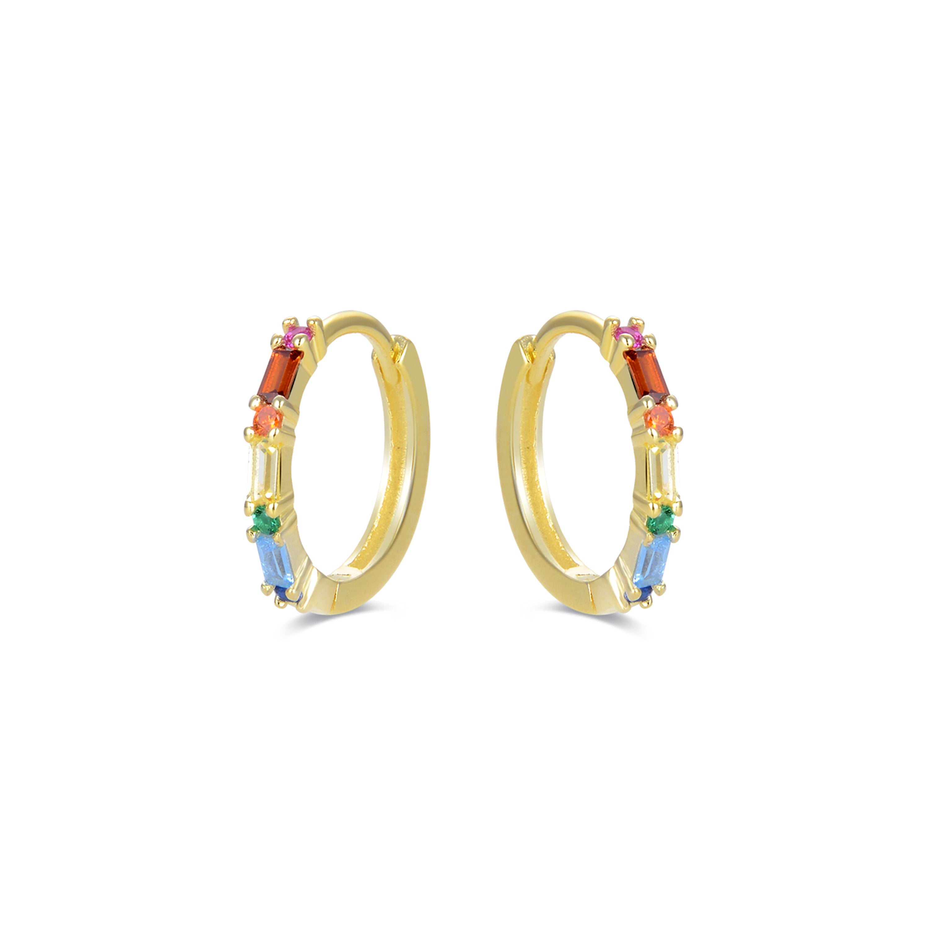 Boucles d'oreilles en argent sterling 925 avec zircon multicolore finition or jaune 18K - Elac