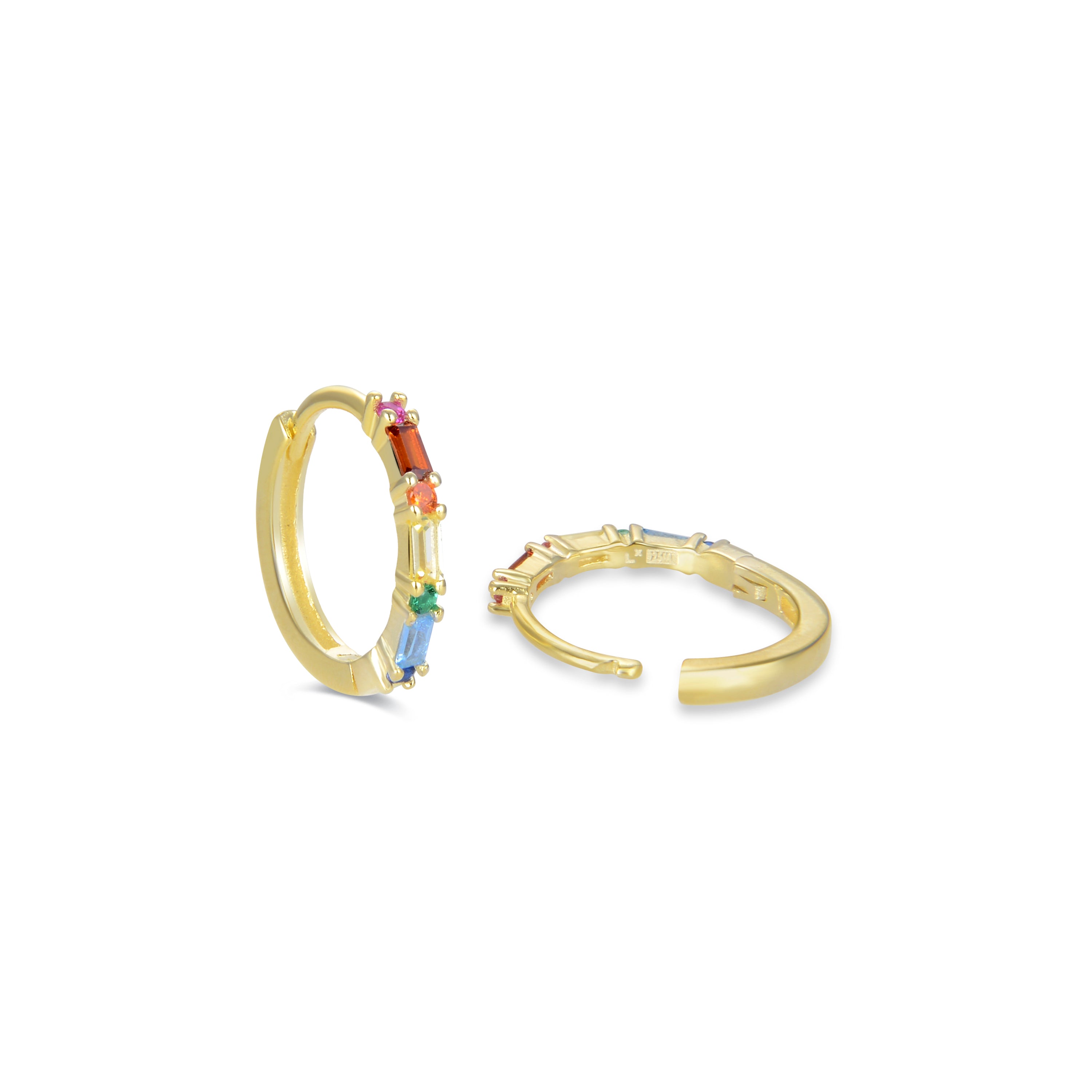 Boucles d'oreilles en argent sterling 925 avec zircon multicolore finition or jaune 18K - Elac