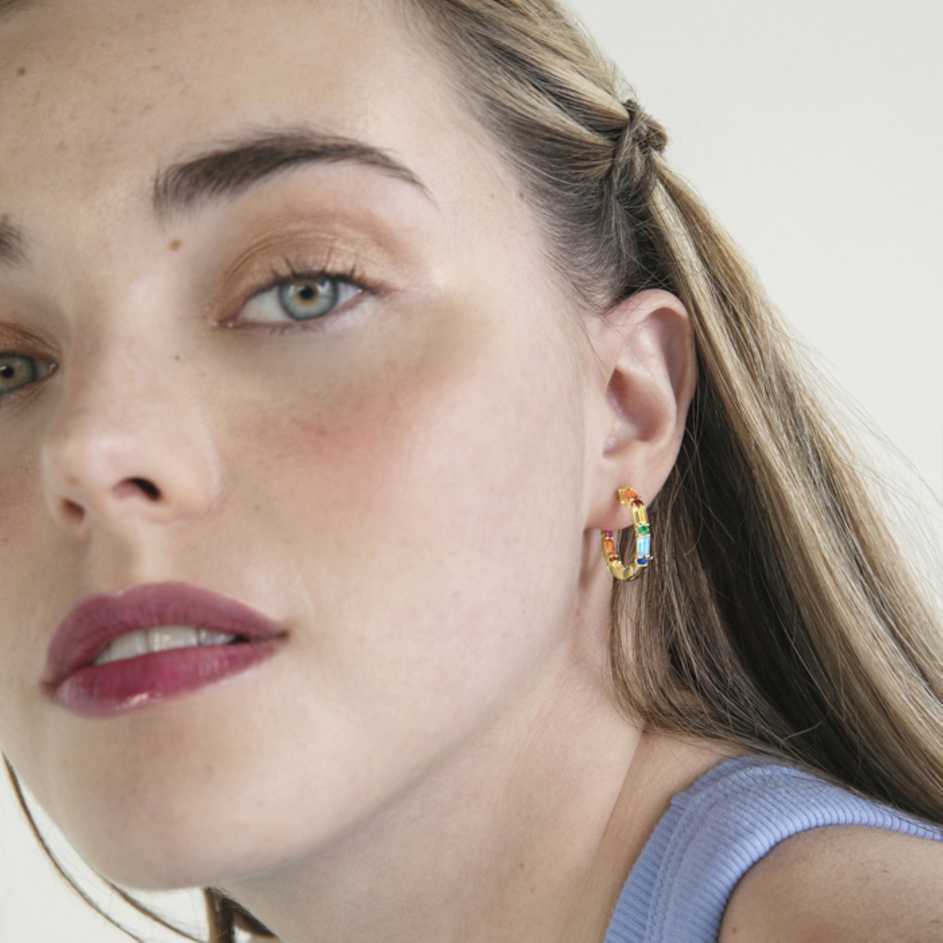 Boucles d'oreilles en argent sterling 925 avec zircon multicolore finition or jaune 18K - Elac