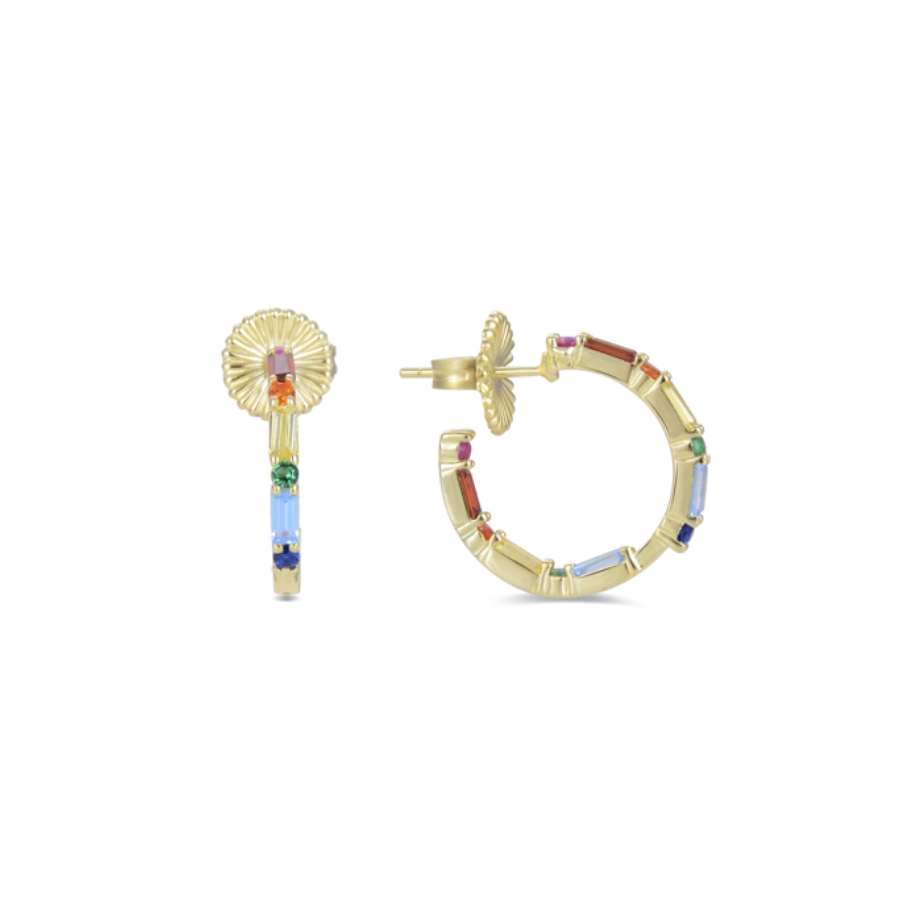 Boucles d'oreilles en argent sterling 925 avec zircon multicolore finition or jaune 18K - Hinnar
