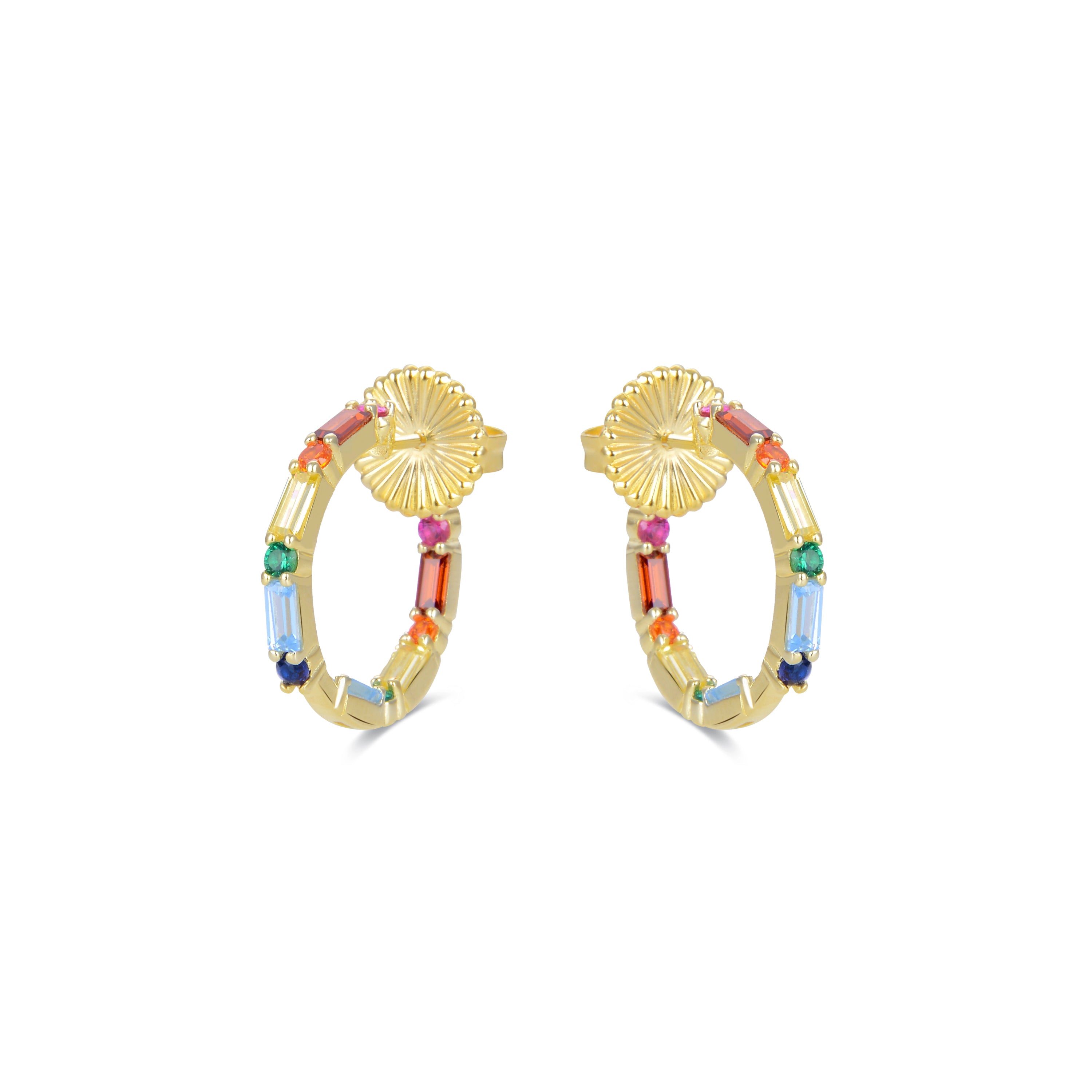 Boucles d'oreilles en argent sterling 925 avec zircon multicolore finition or jaune 18K - Hinnar