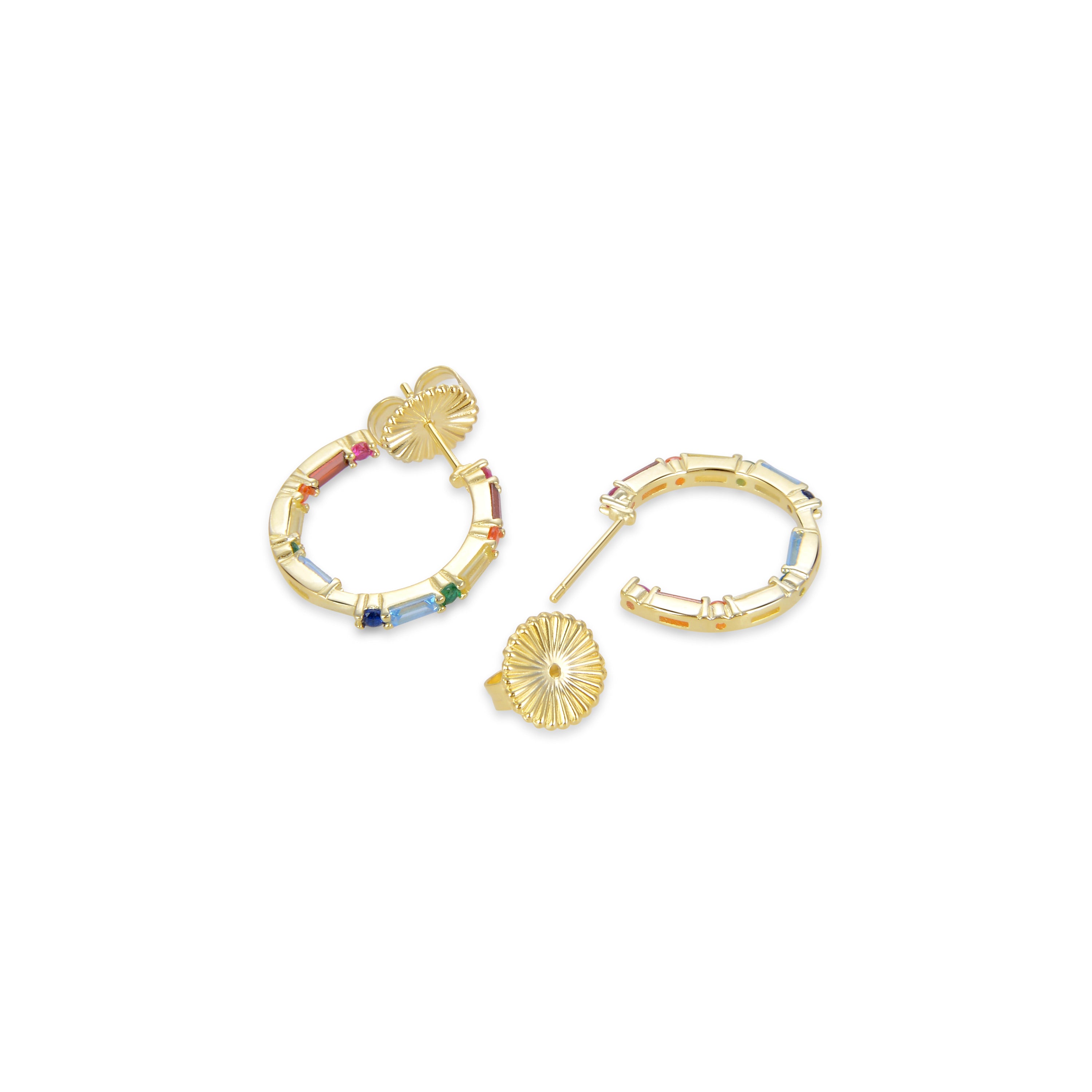 Boucles d'oreilles en argent sterling 925 avec zircon multicolore finition or jaune 18K - Hinnar
