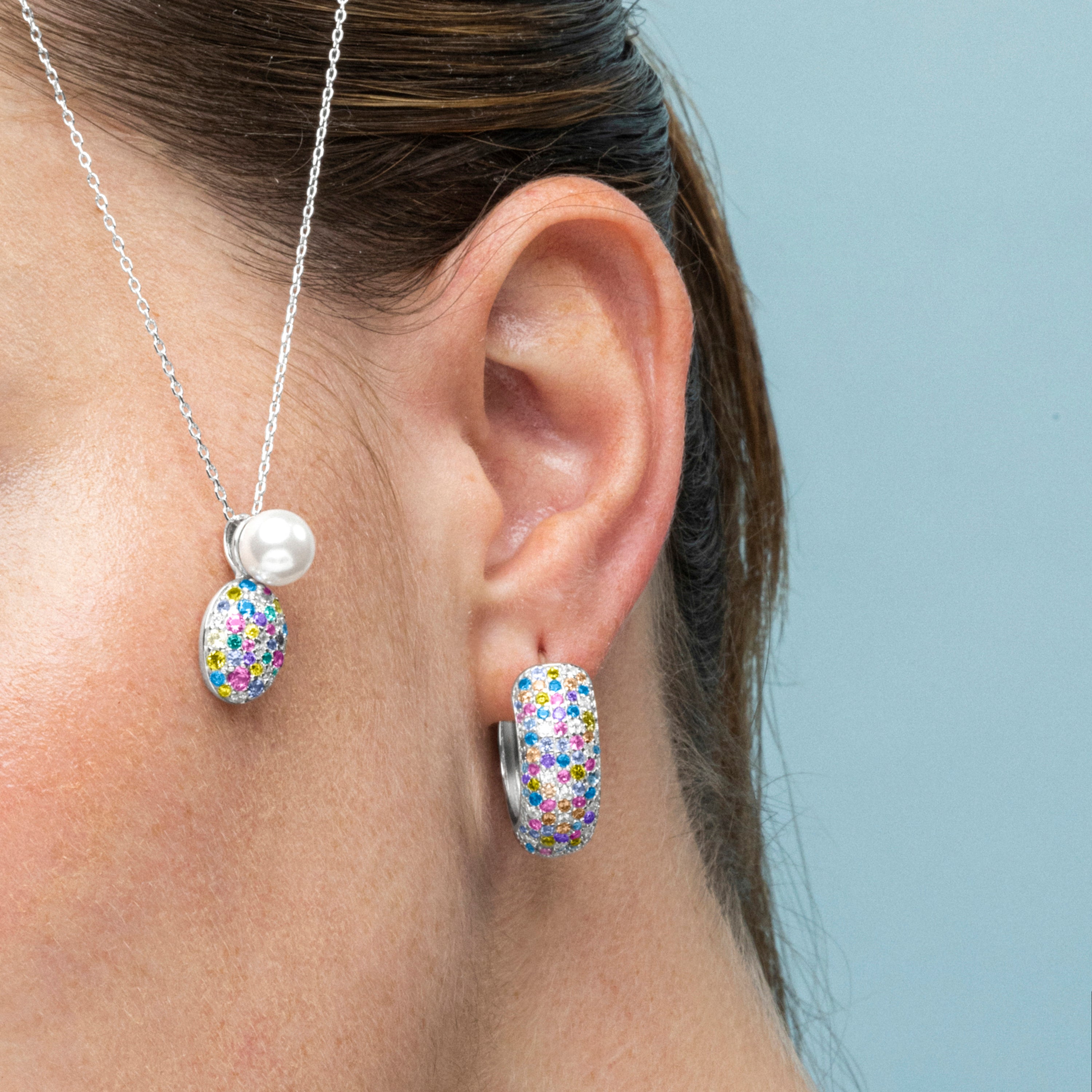 Brincos de Prata de Lei 925 e Zircónia Multicolor com acabamento em ródio - Isle