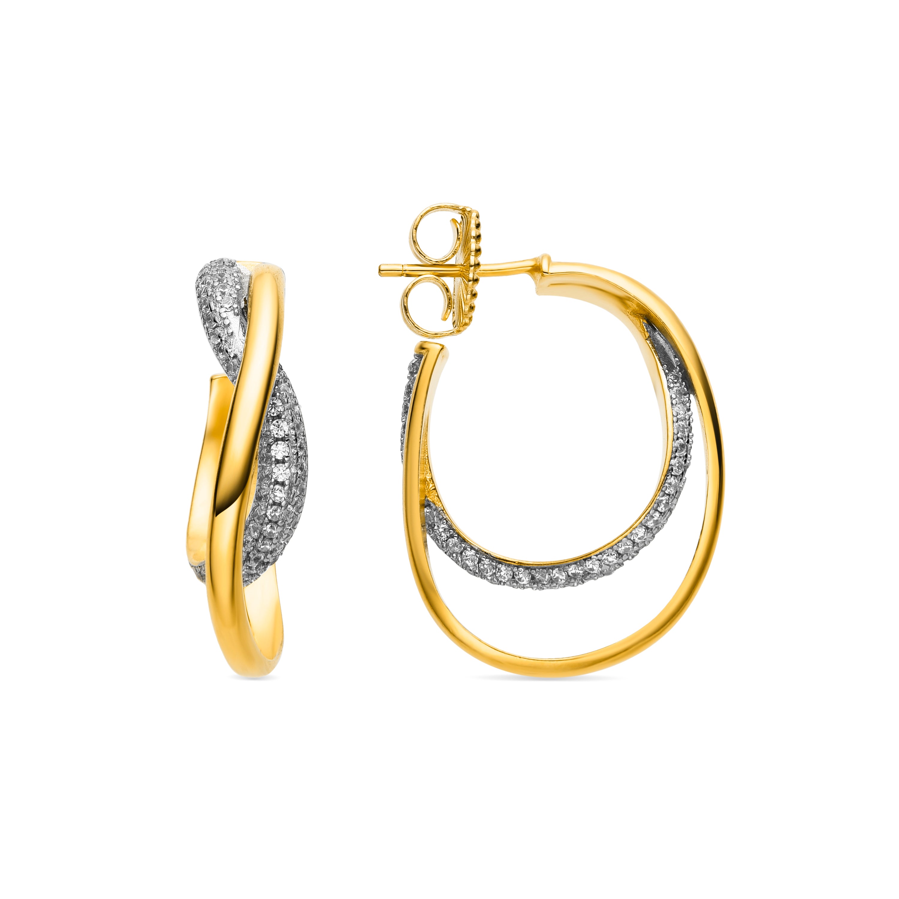 Pendientes de Plata de Ley 925 con Circonita Brillante acabados en oro amarillo 18K - Udri
