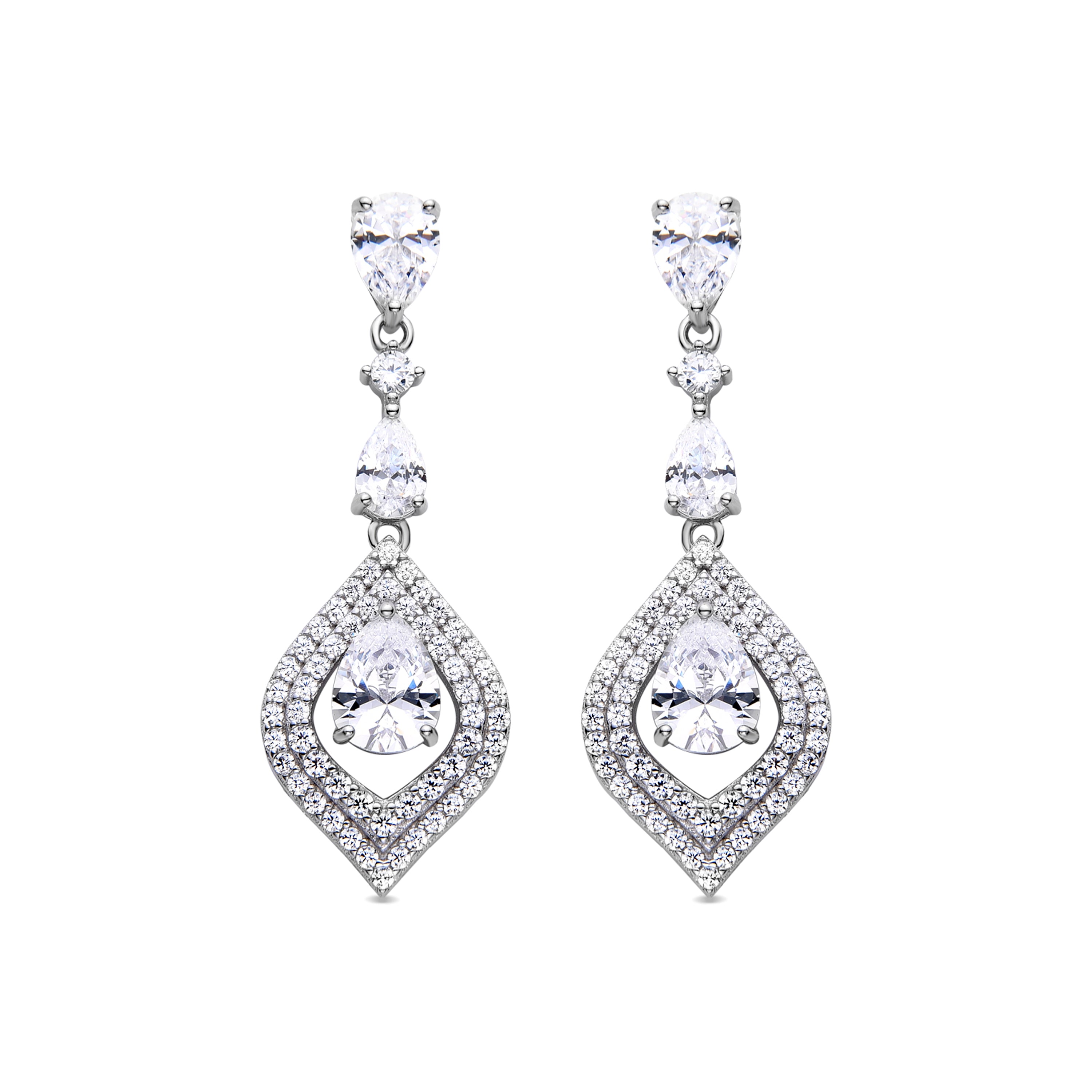 Boucles d'oreilles en argent sterling 925 avec zircon brillant finition rhodiée - Erdi