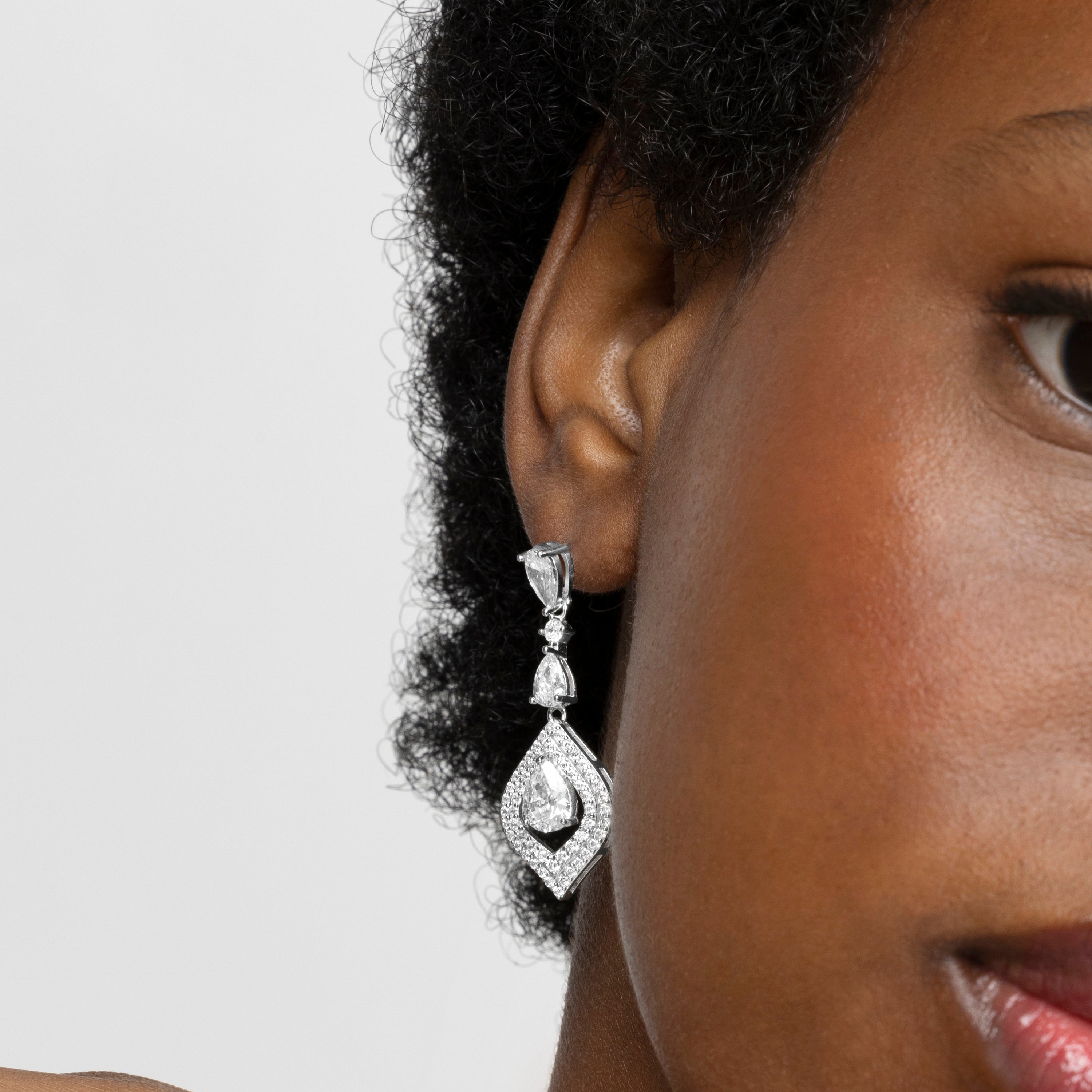 Boucles d'oreilles en argent sterling 925 avec zircon brillant finition rhodiée - Erdi