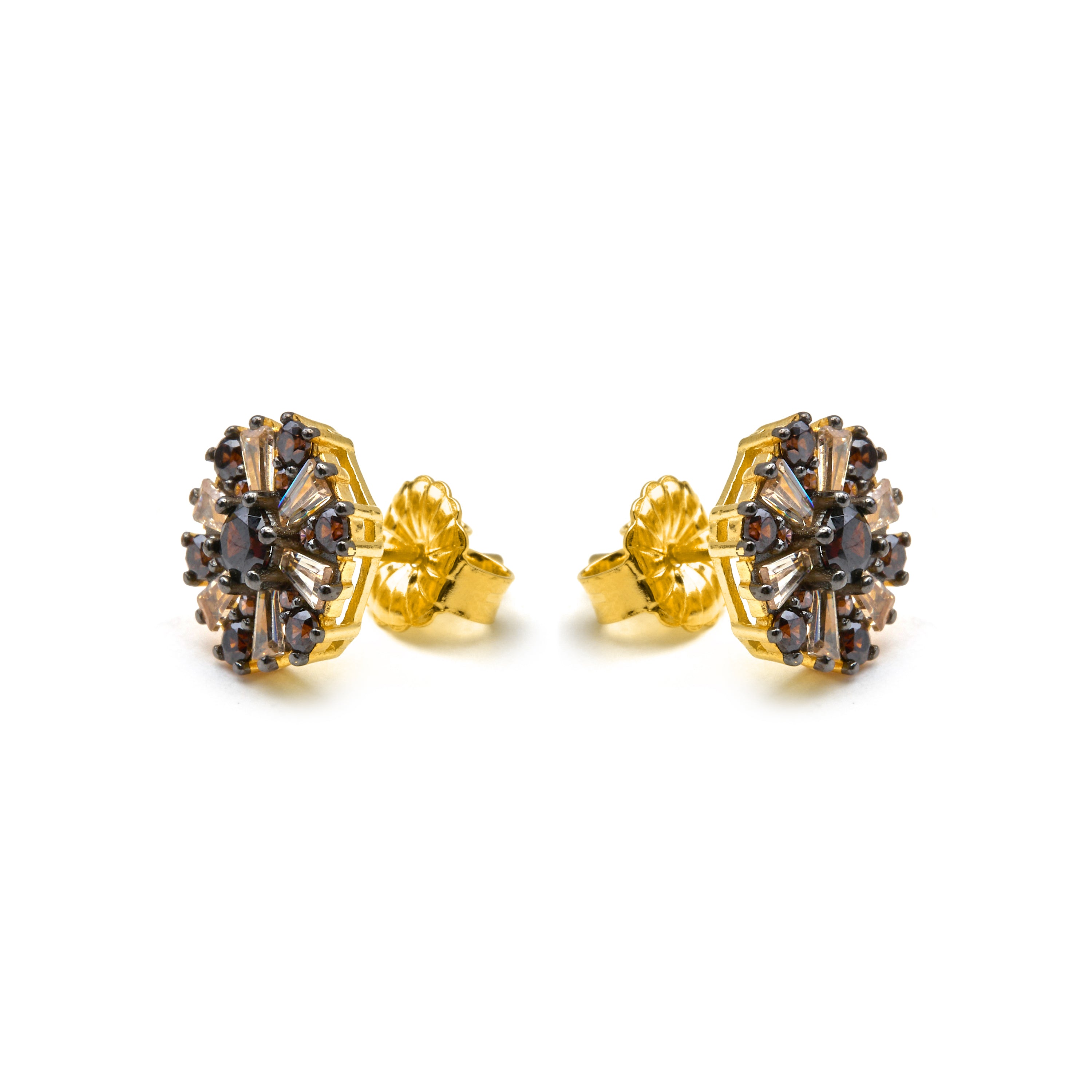 925er Silberohrringe mit braunem Zirkon und 18k Goldfinish - Lorush