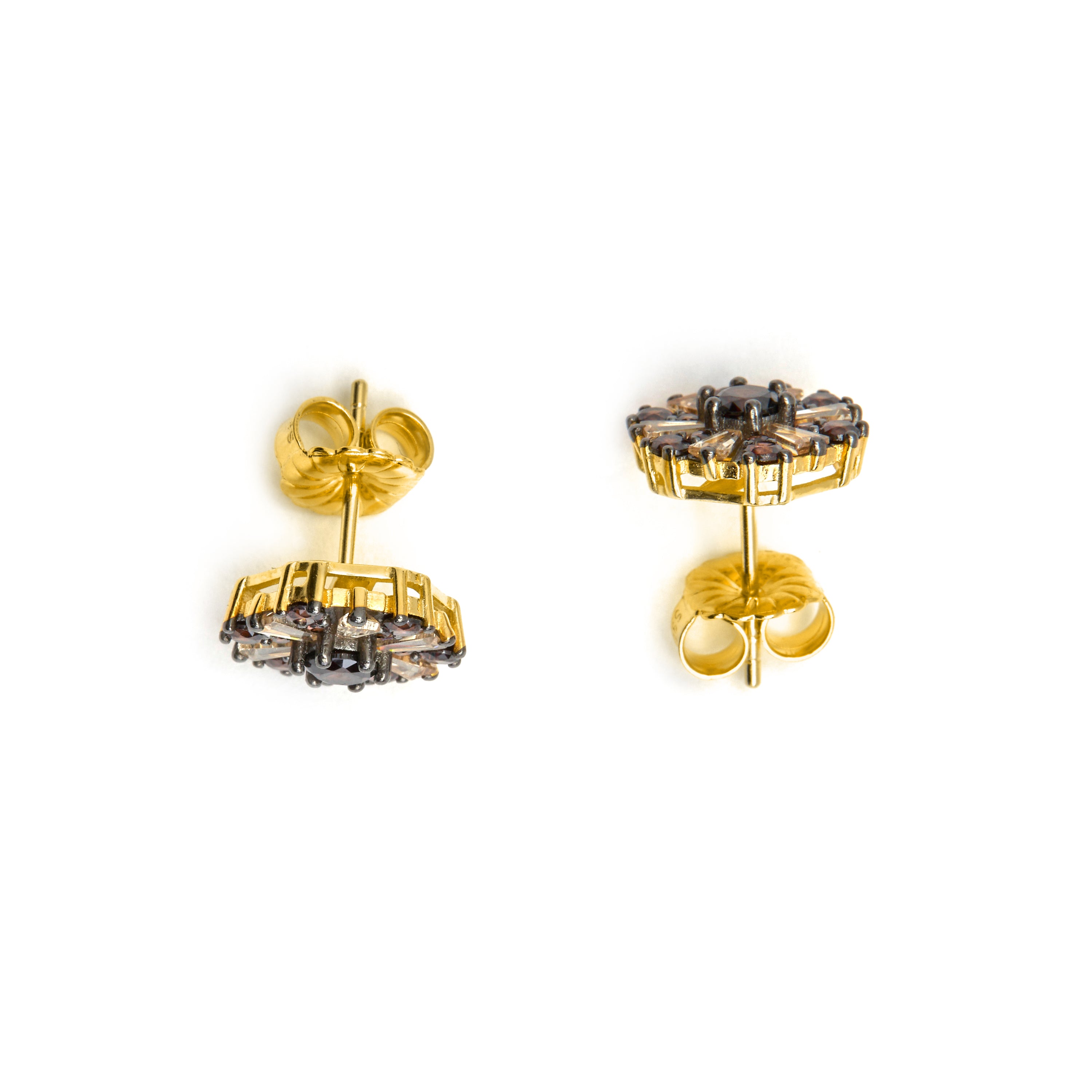 925er Silberohrringe mit braunem Zirkon und 18k Goldfinish - Lorush