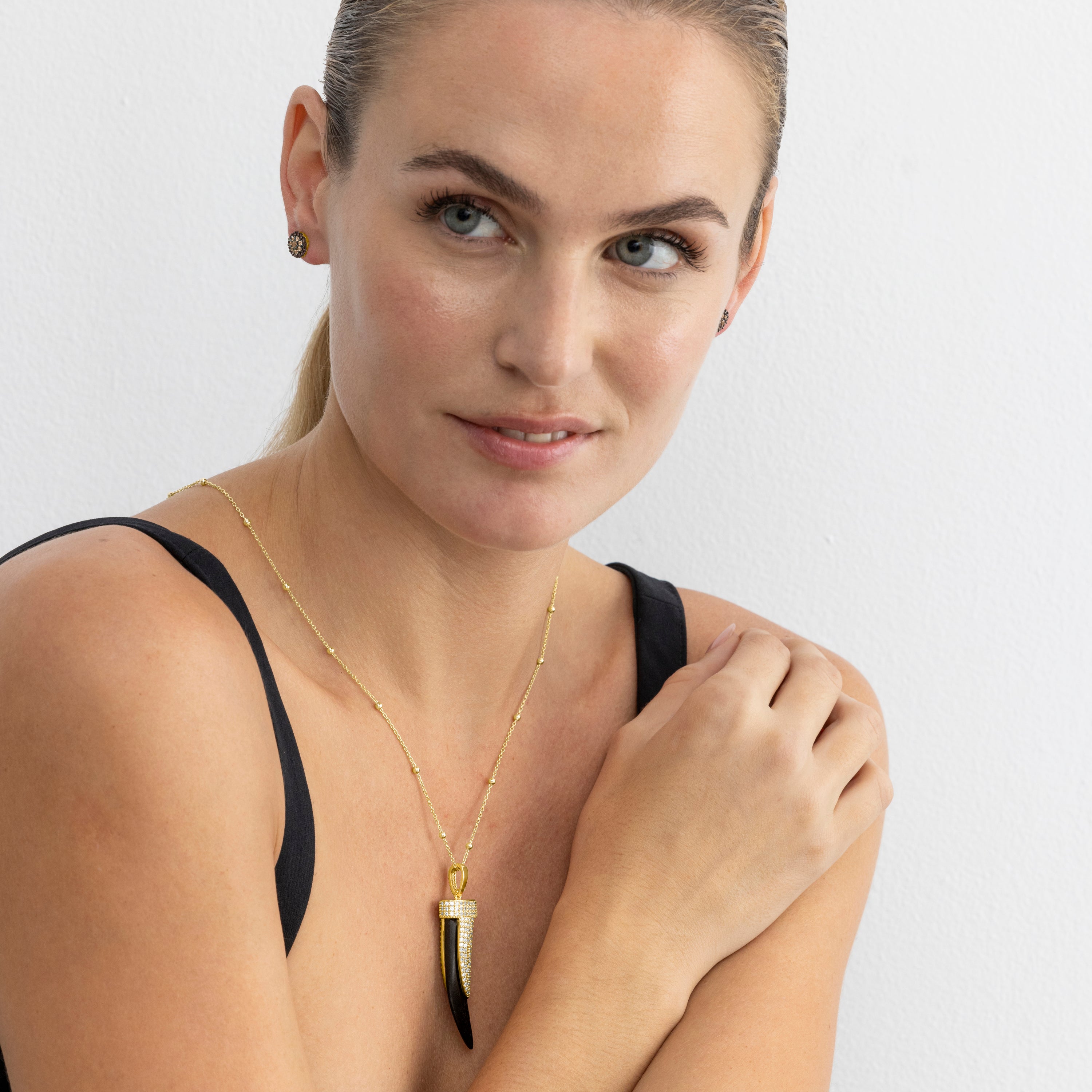 Orecchini in Argento Sterling 925 e Zirconia Marrone con finitura in oro 18k - Ziadri