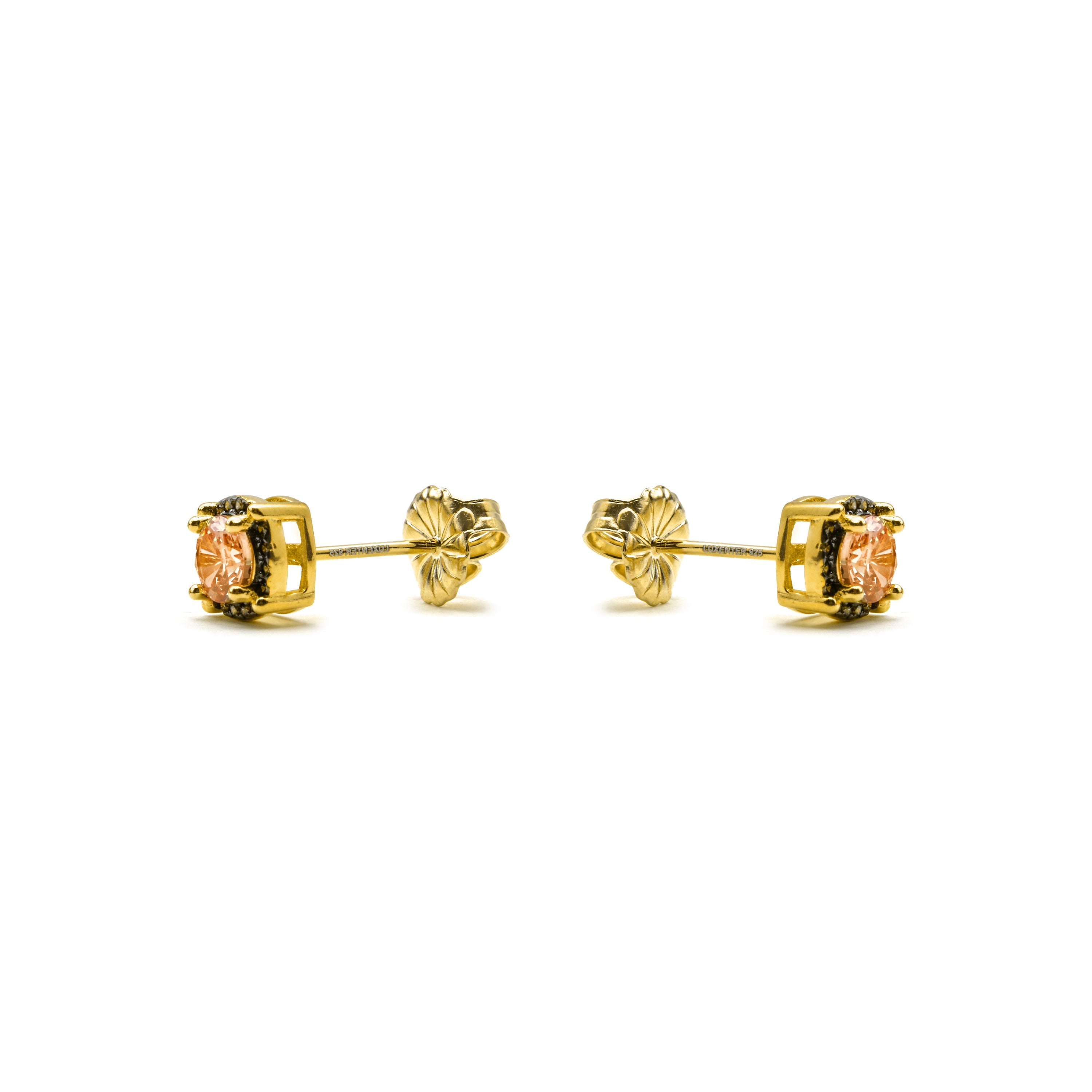 925 Sterling Silver Earrings with Brown Cubic Zirconia finished in 18k Gold - Lehak