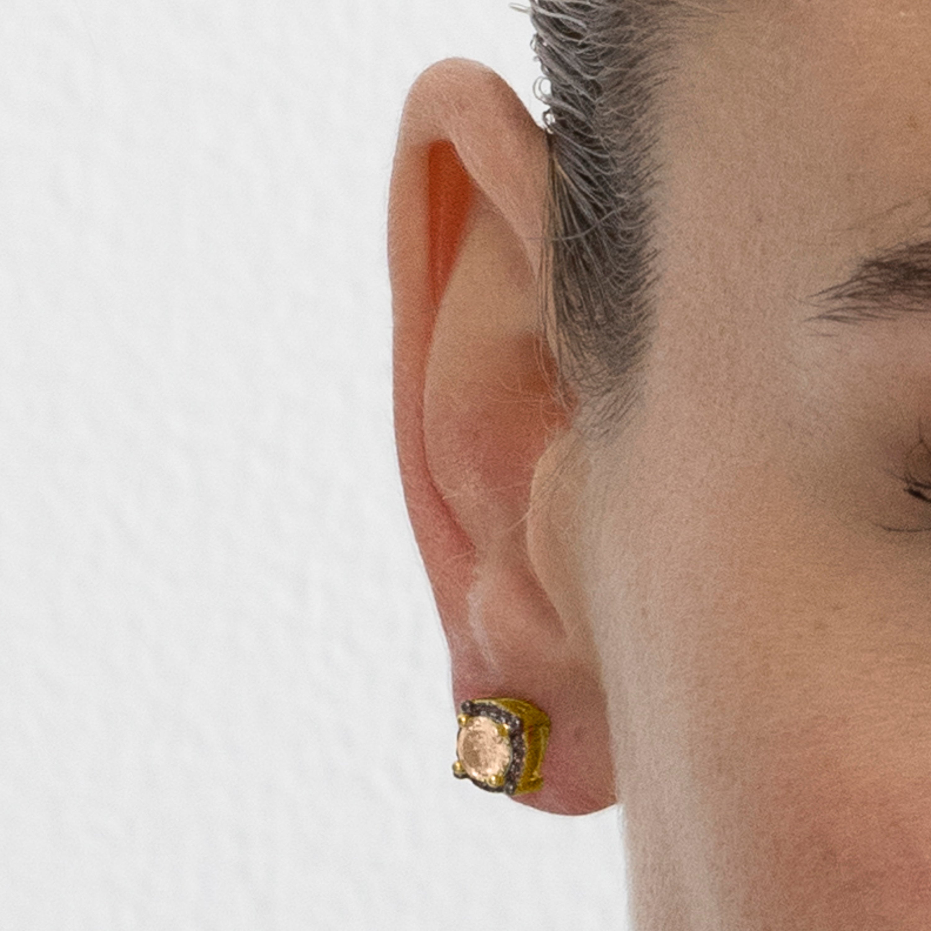 925 Sterling Silver Earrings with Brown Cubic Zirconia finished in 18k Gold - Lehak