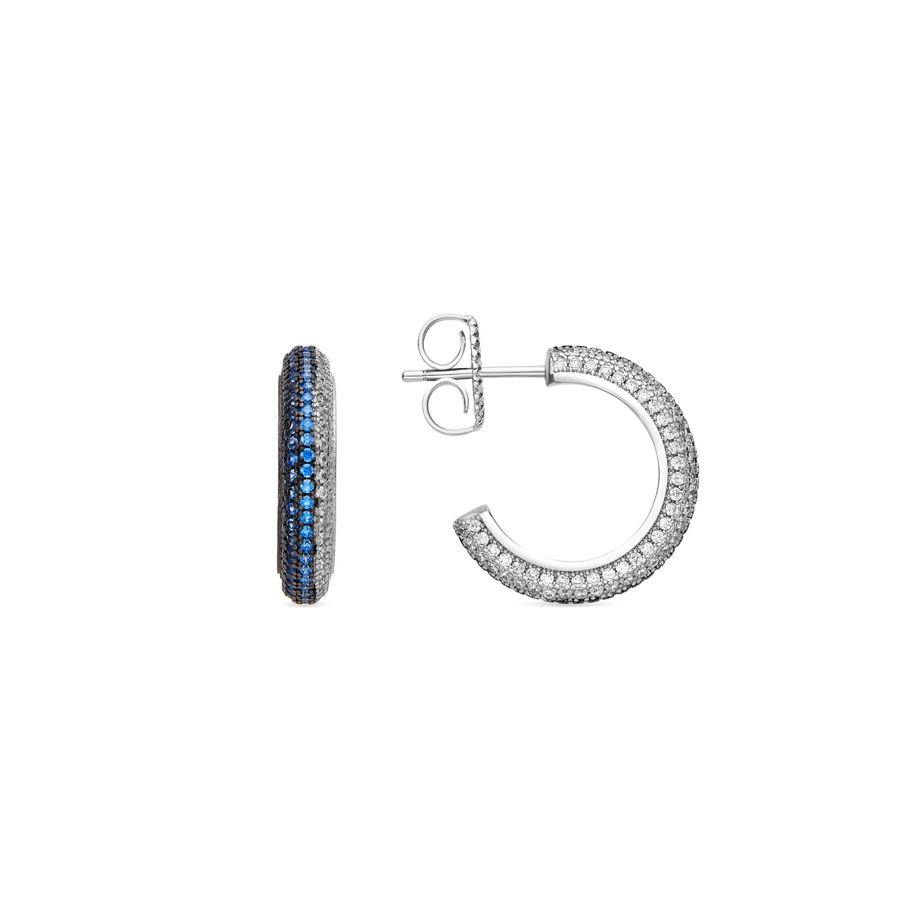 925 Sterling Silver and Blue Topaz Zirconia Earrings with Rhodium Finish - Ismeg