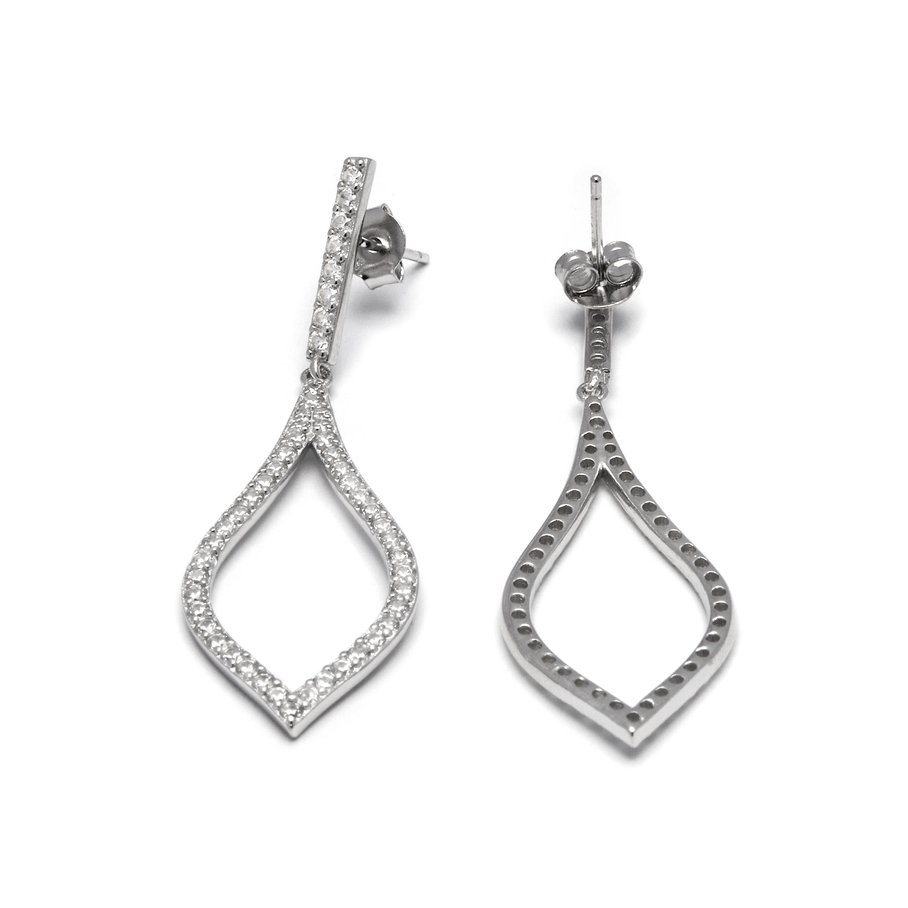 925 Sterling Silver Earrings with Brilliant Zirconia finished in Rhodium - Materish