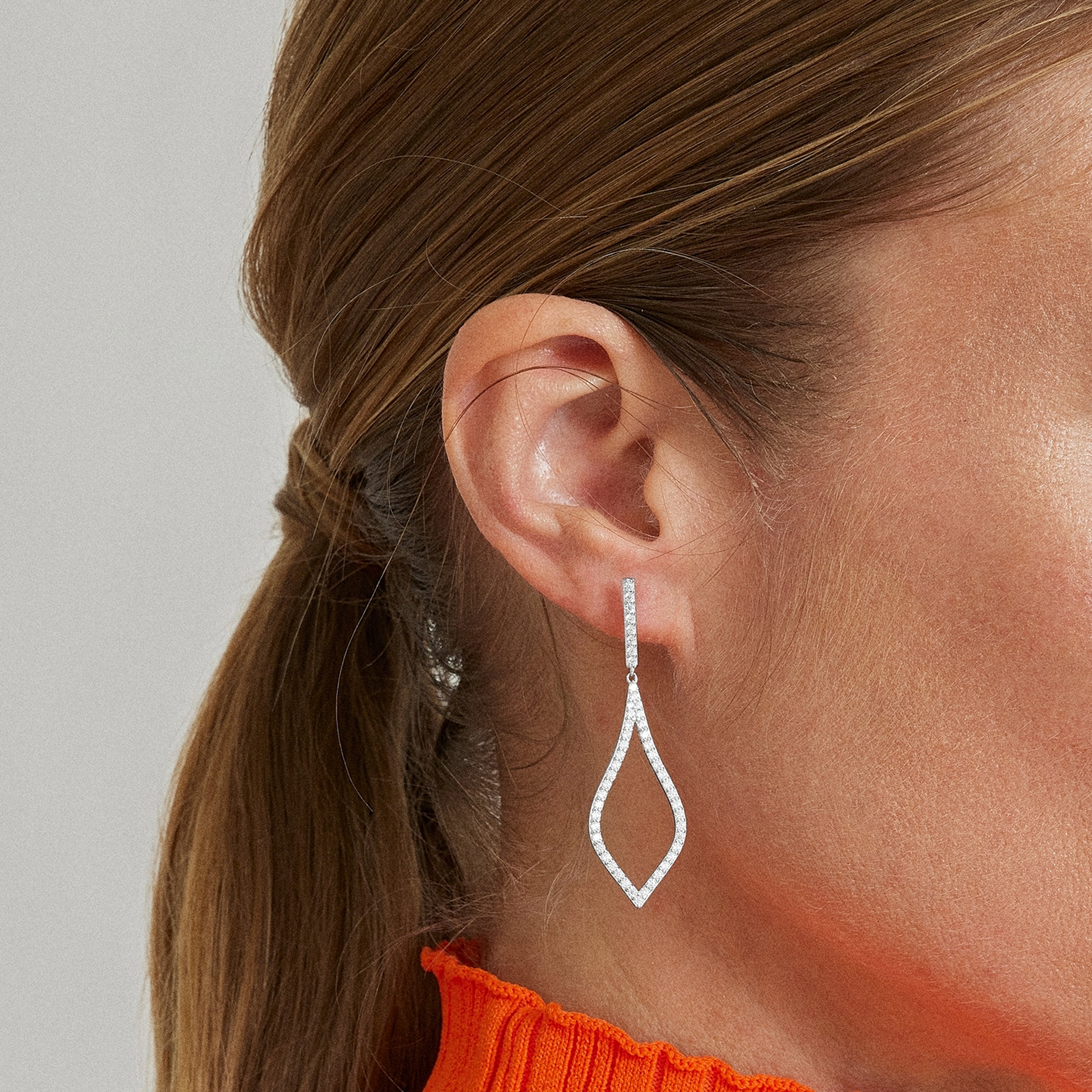 925 Sterling Silver Earrings with Brilliant Zirconia finished in Rhodium - Materish