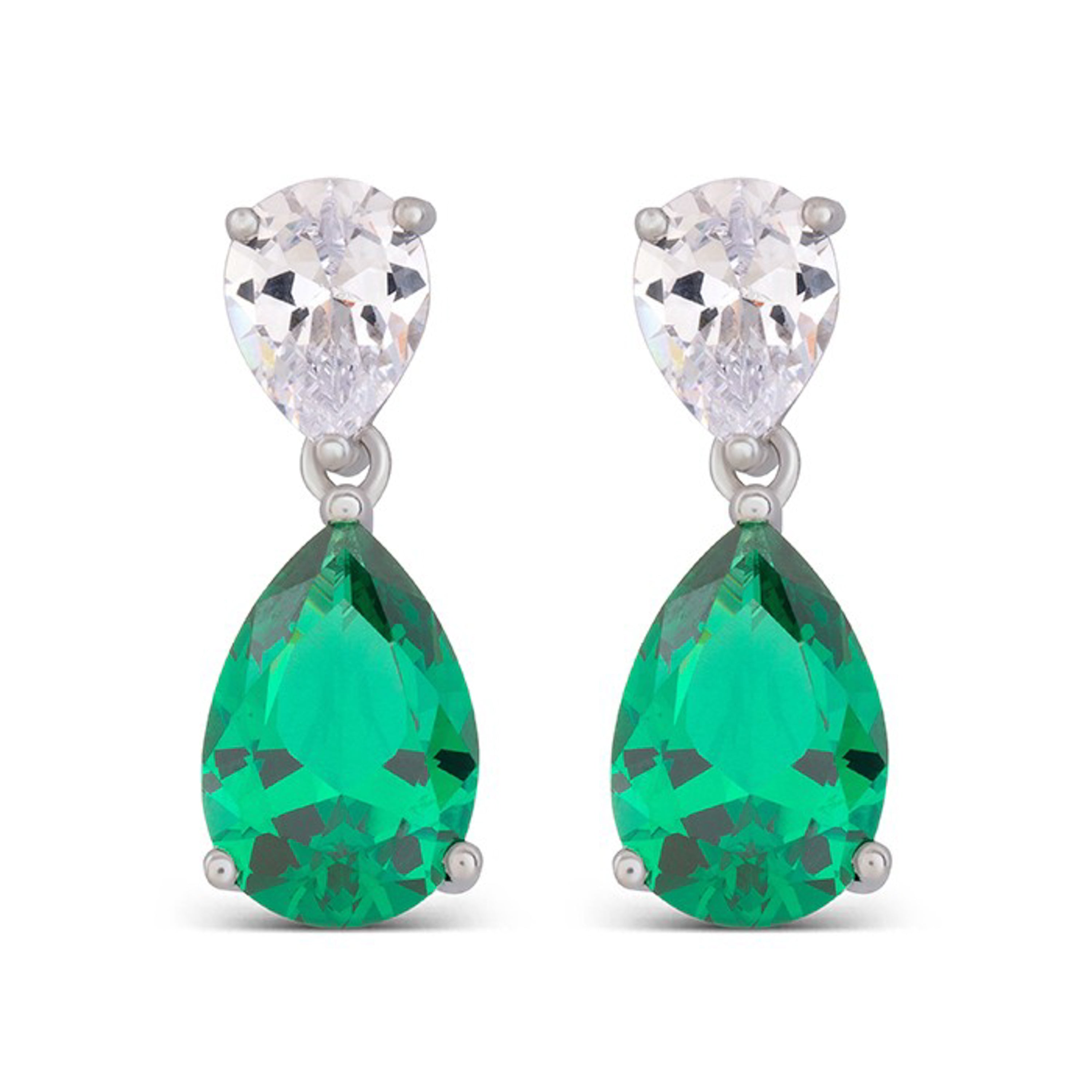 Boucles d'oreilles en argent sterling 925 avec zirconium émeraude finition rhodiée - Chenwa